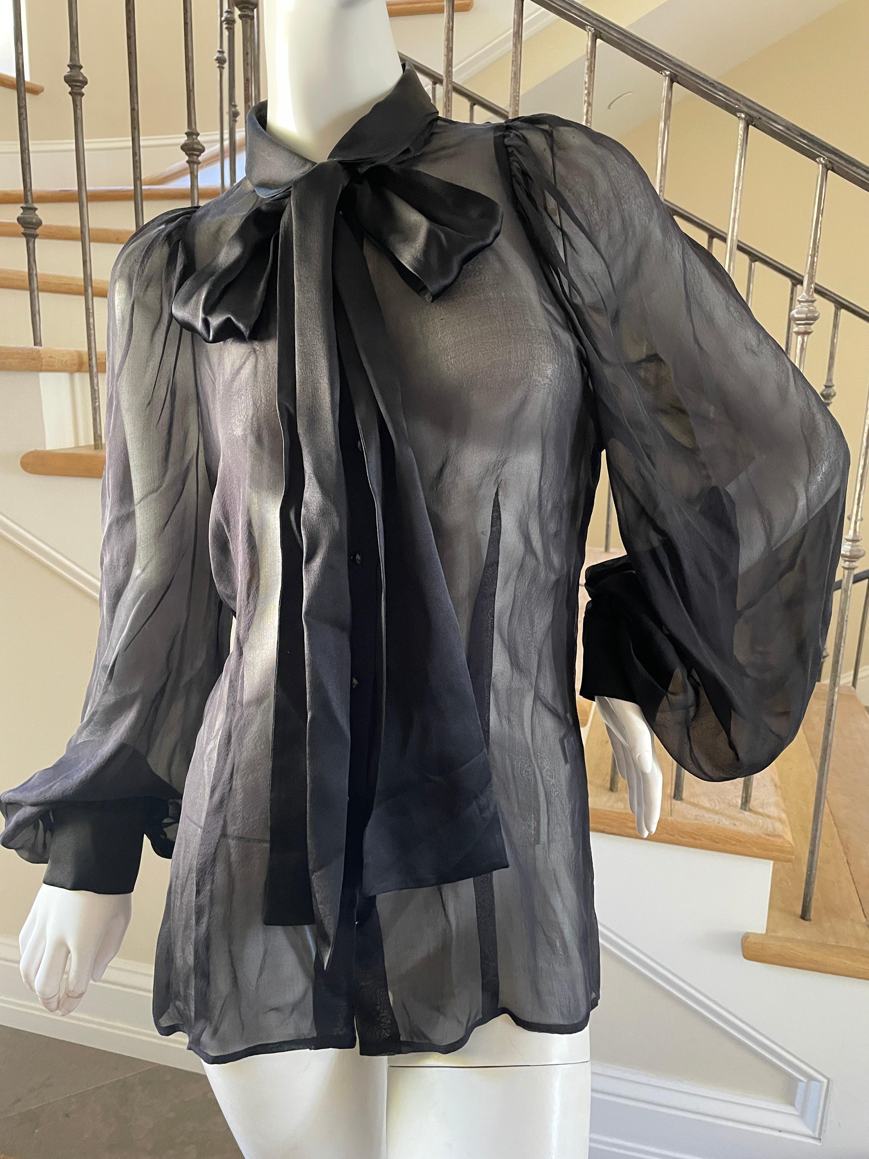 Dolce & Gabbana D&G Vintage Sheer Silk  Blouse with Pussy Bow.
Size 46
Bust 36