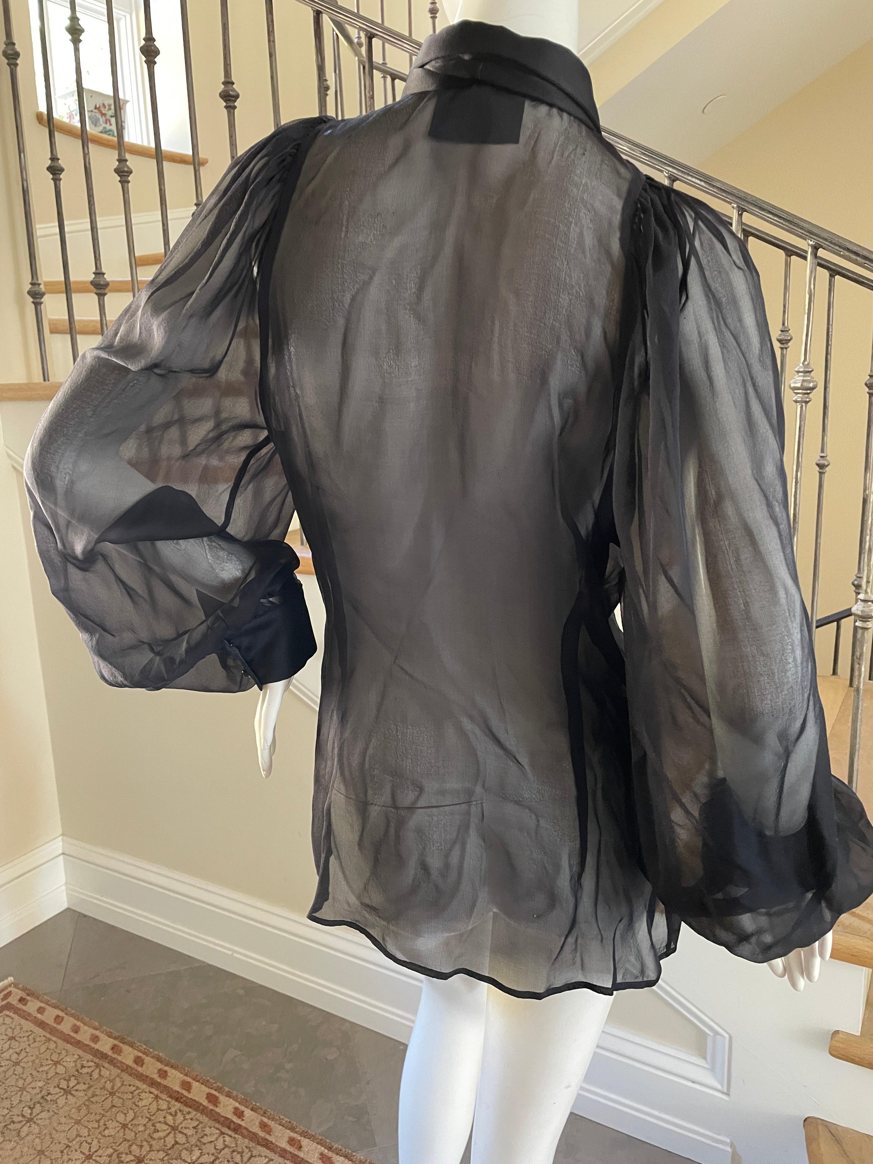 Dolce & Gabbana D&G Vintage Sheer Black Silk Blouse with Pussy Bow For Sale 1