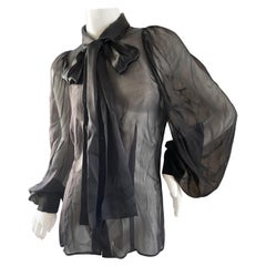 Dolce & Gabbana D&G Vintage Sheer Black Silk Blouse with Pussy Bow