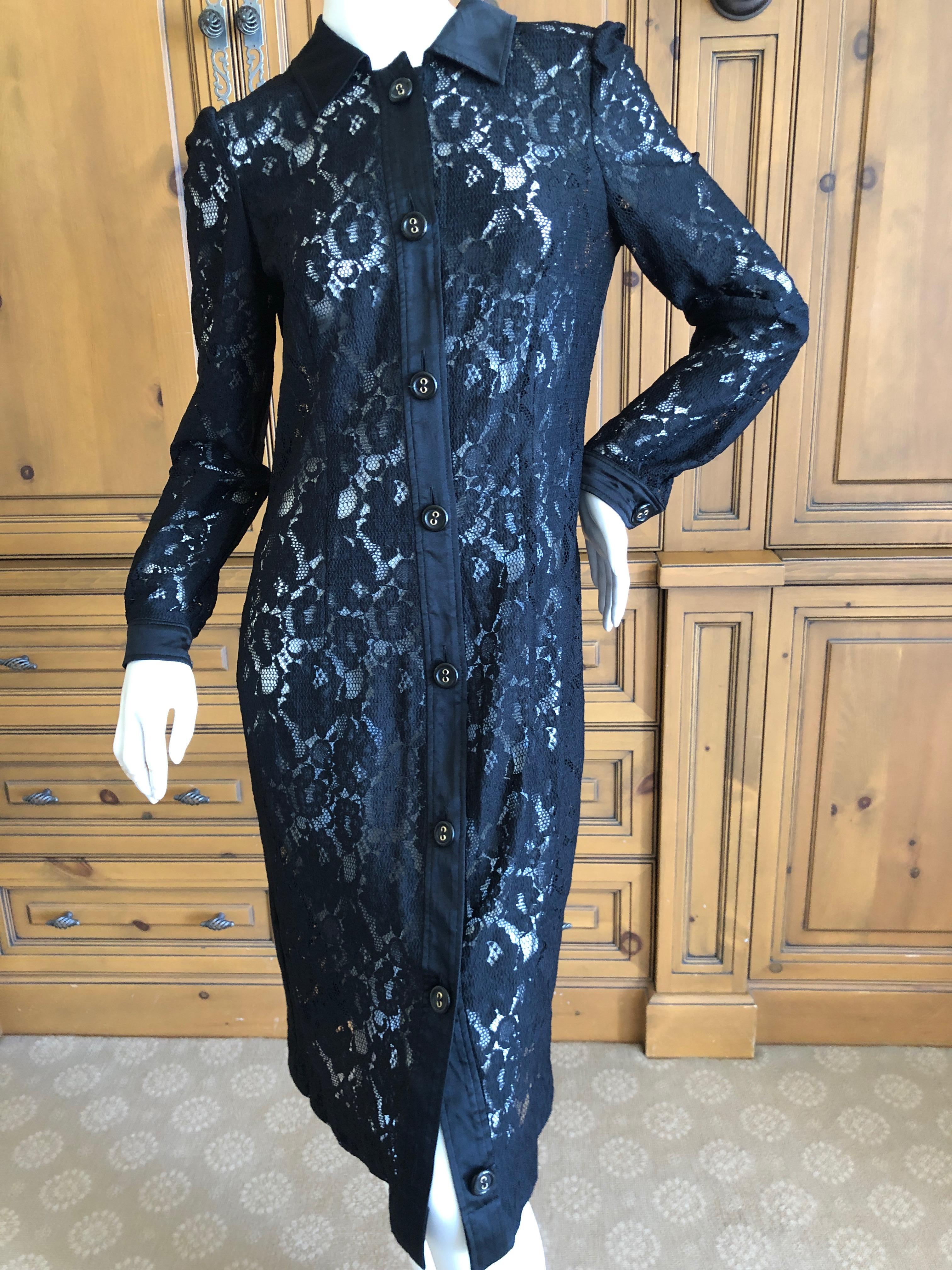 Dolce & Gabbana D&G Vintage Sheer Lace Button Up Shirt Dress 
  There is  a lot of stretch, sheer with no slip 
Size 46
Bust 38
