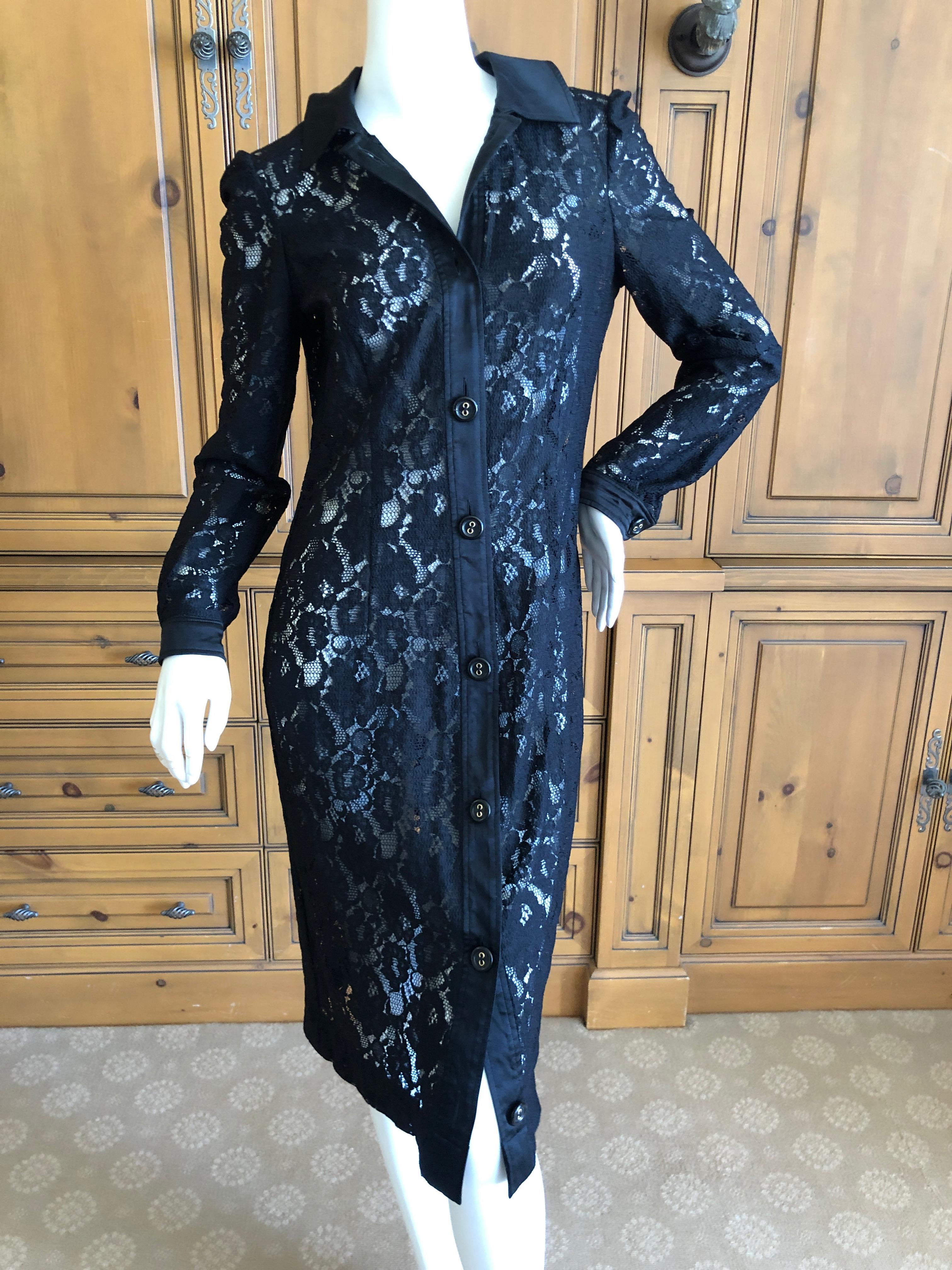 Black Dolce & Gabbana D&G Vintage Sheer Lace Shirt Dress New with Tags Size 46   For Sale