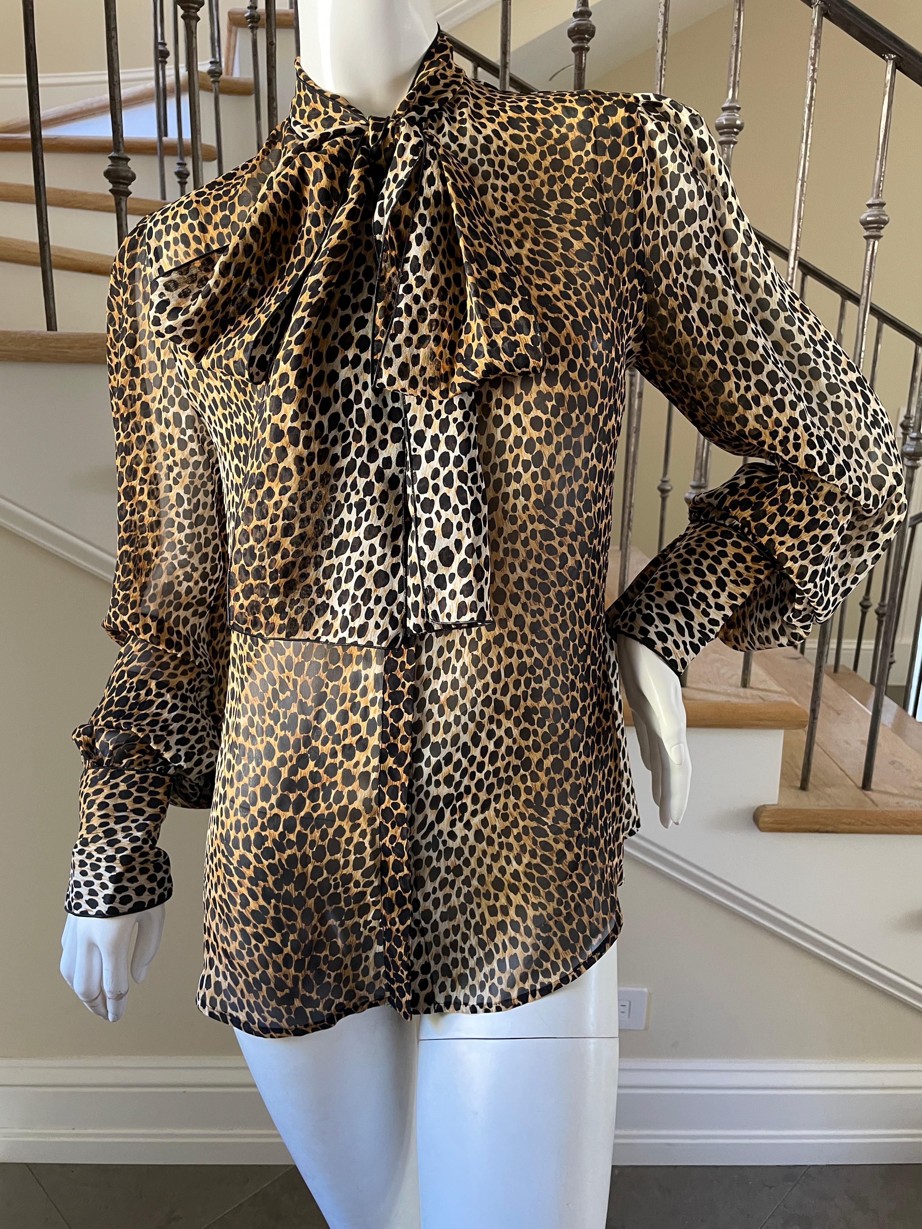 Dolce & Gabbana D&G Vintage Sheer Silk Leopard Print Blouse with Pussy Bow.
Size 40
Bust 36