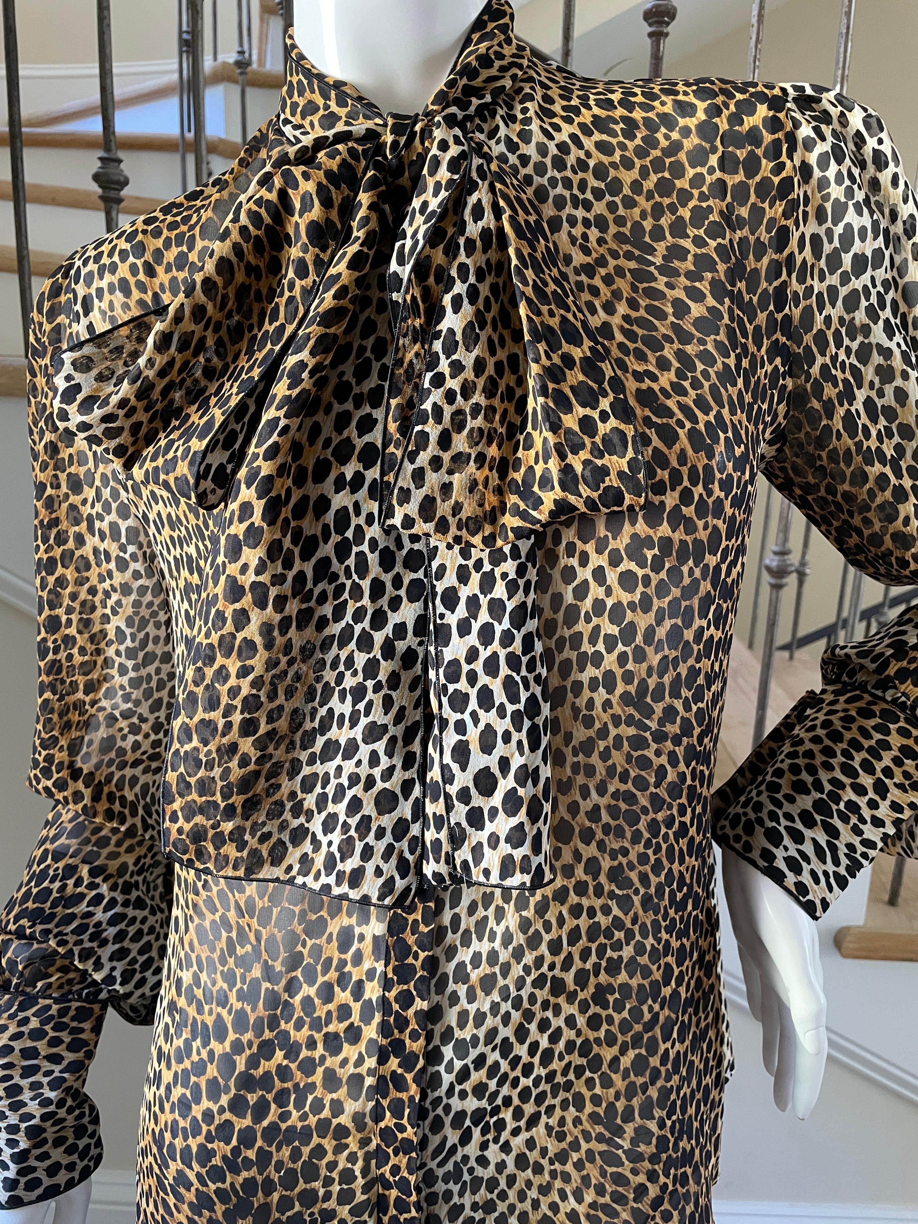 Black Dolce & Gabbana D&G Vintage Sheer Silk Leopard Print Blouse with Pussy Bow 2009 For Sale