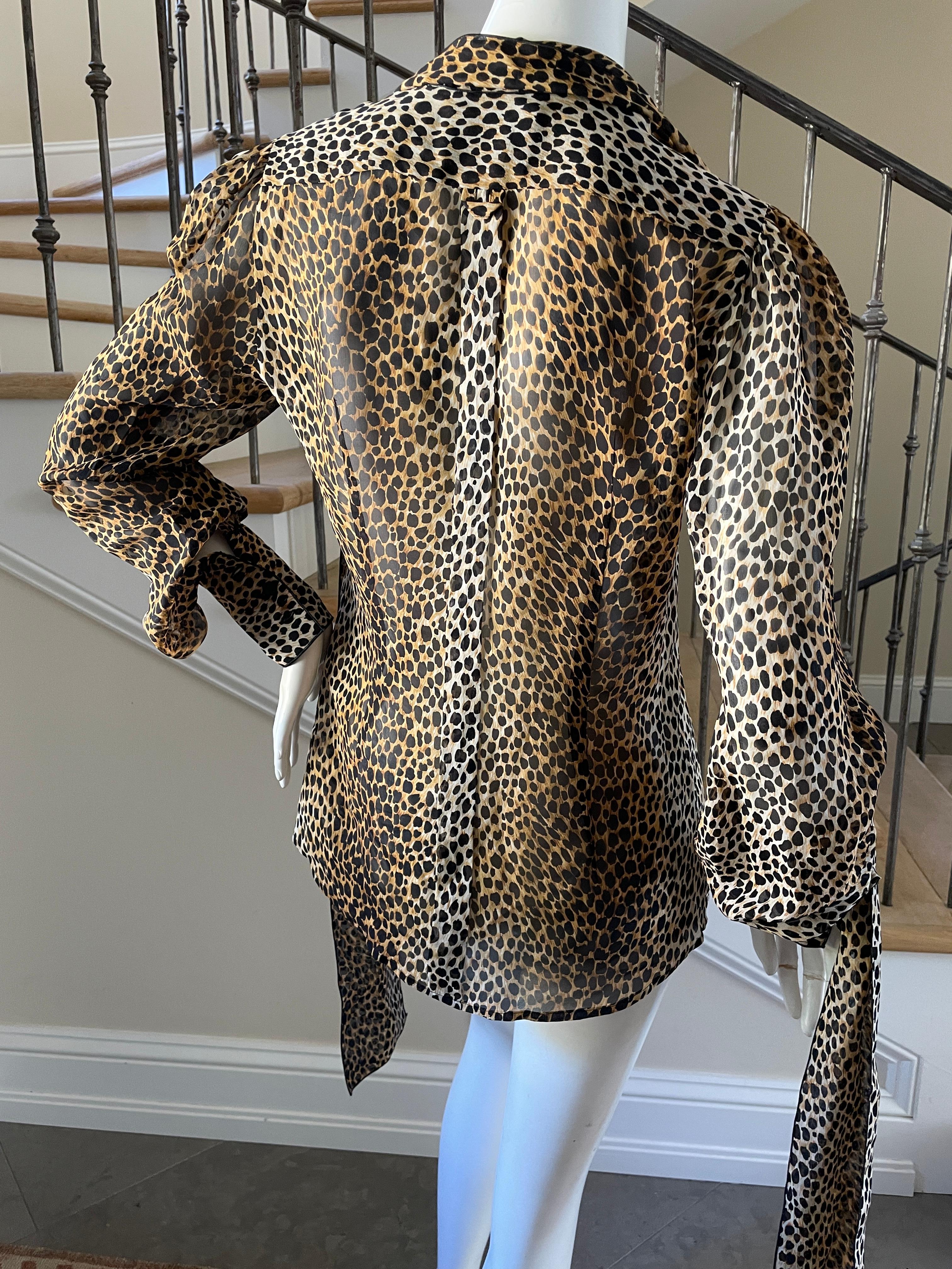 Dolce & Gabbana D&G Vintage Sheer Silk Leopard Print Blouse with Pussy Bow 2009 In Excellent Condition For Sale In Cloverdale, CA
