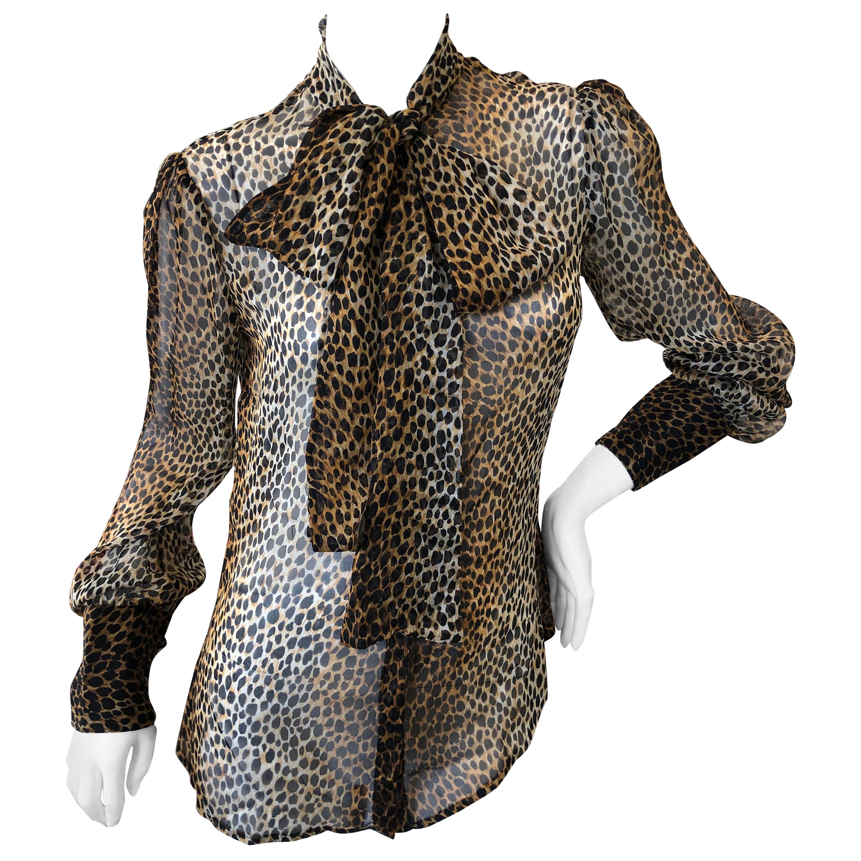 Dolce and Gabbana D&G Vintage Sheer Silk Leopard Print Blouse with 