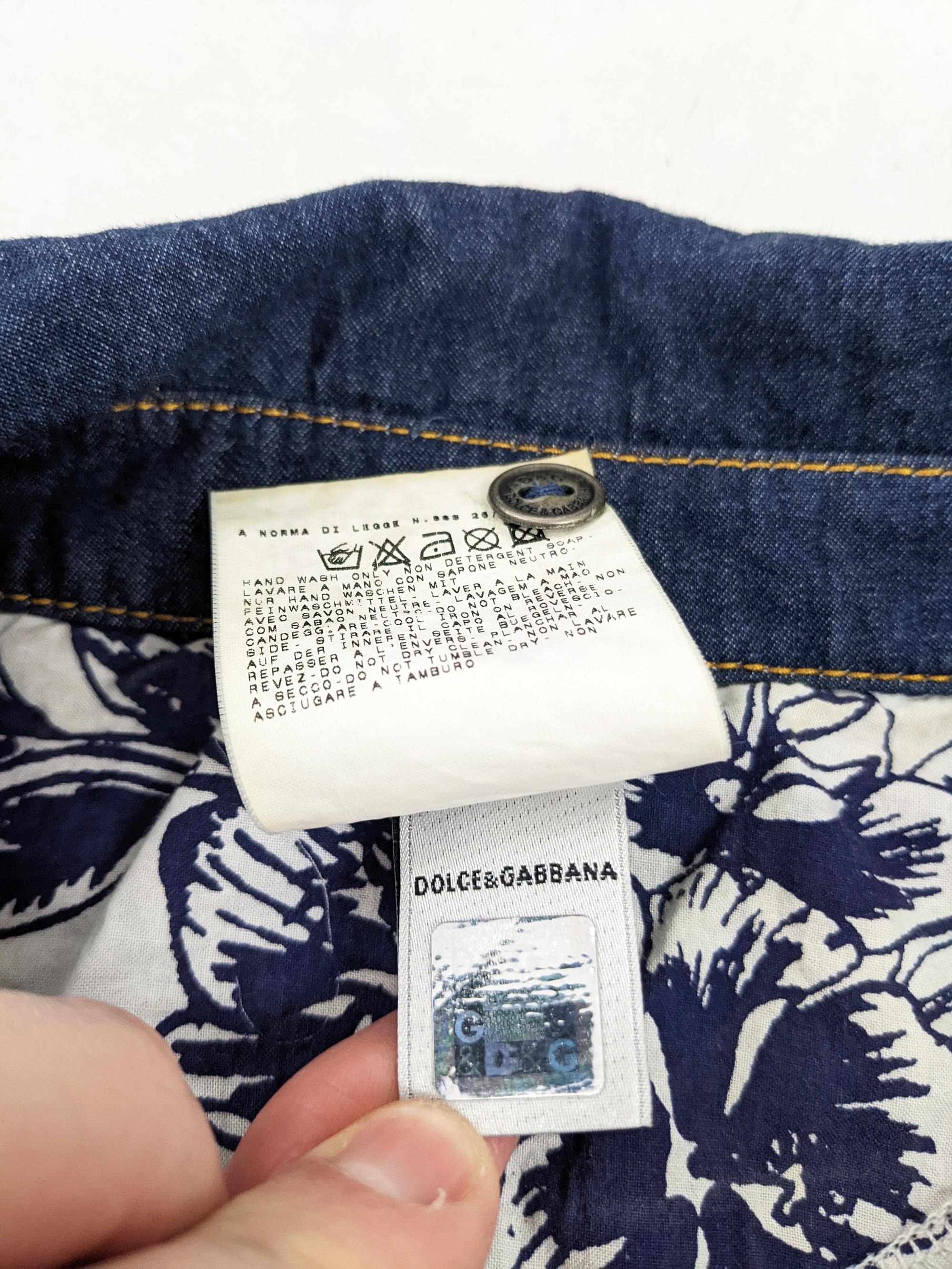 Dolce & Gabbana D&G Vintage y2k Mens Blue Chenille Denim Long Sleeve Shirt 2