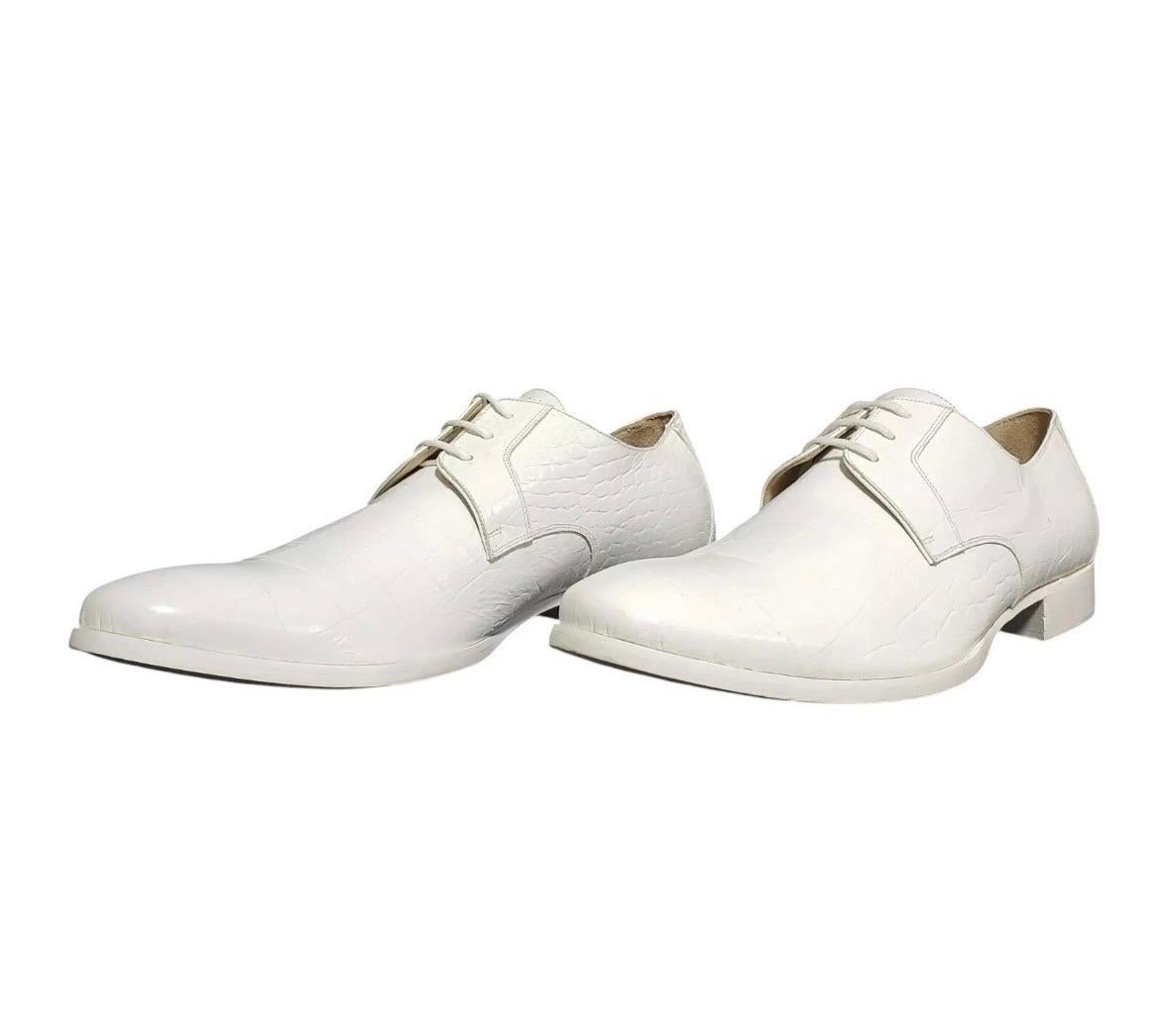 Dolce & Gabbana D&G Zapatos de piel con estampado de cocodrilo blancos para hombre 44 - 11 Gris en venta