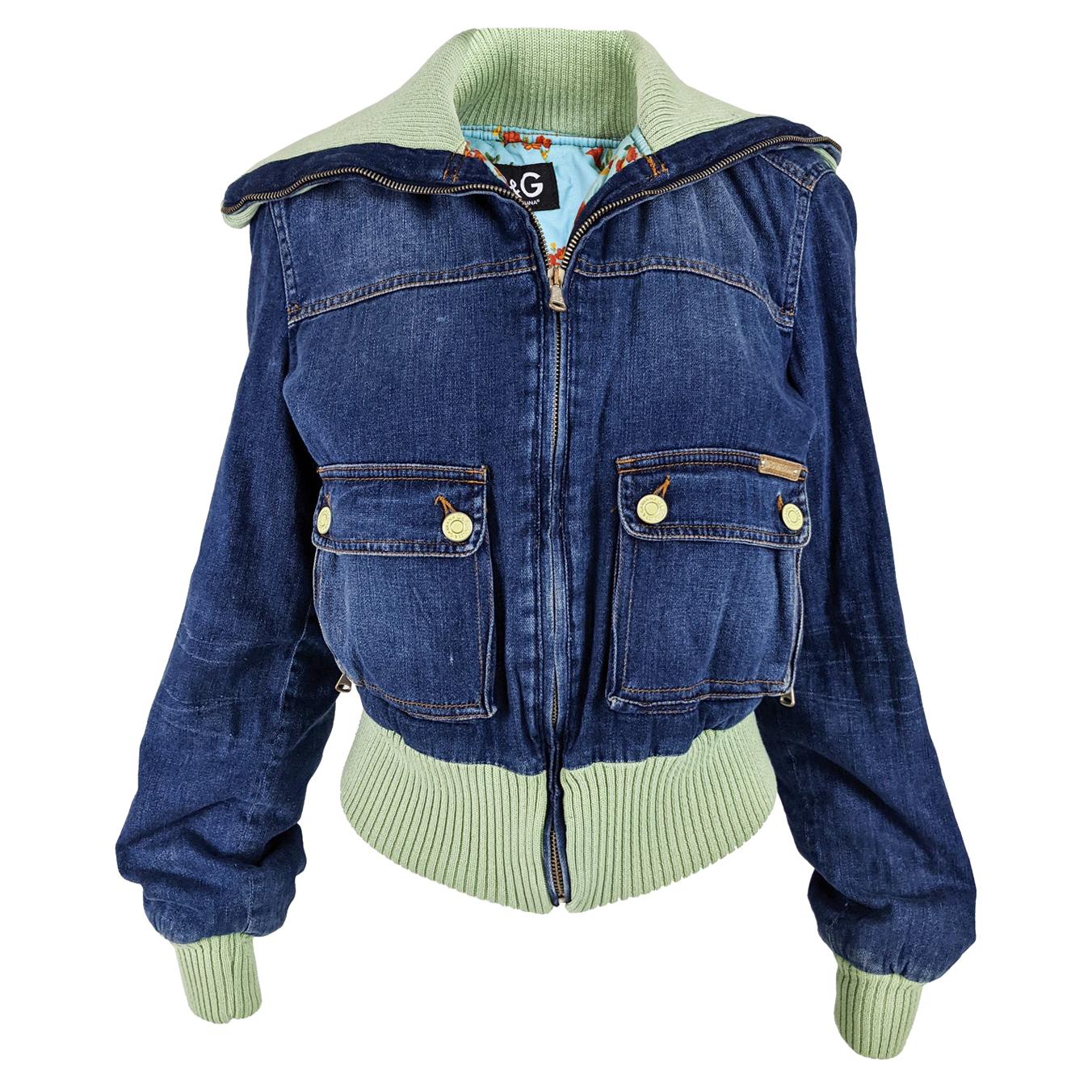 Dolce & Gabbana D&G Womens Y2K Cropped Denim Jacket, A/W 2004 For Sale