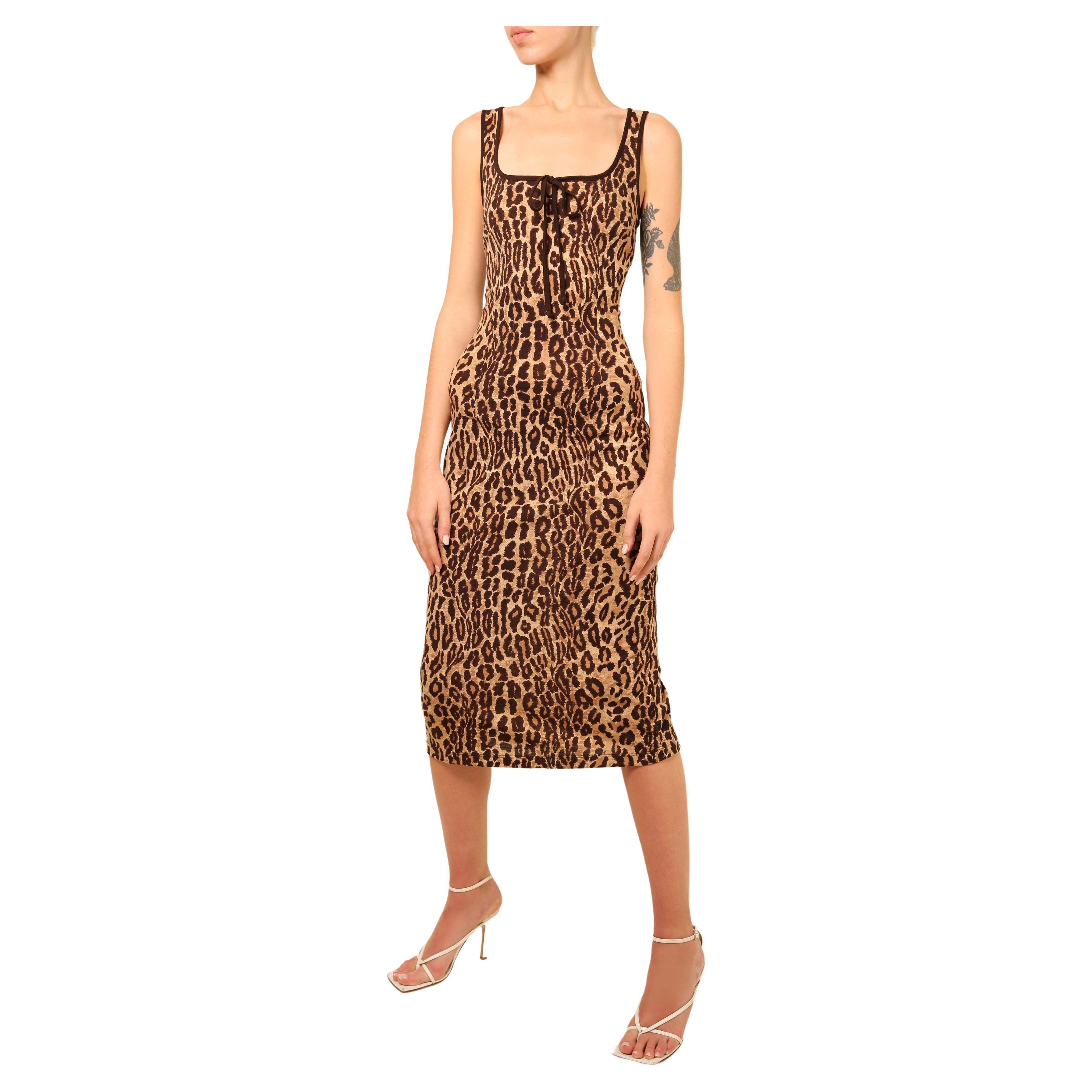 Dolce & Gabbana D&G wool sleeveless body con leopard print black brown dress For Sale