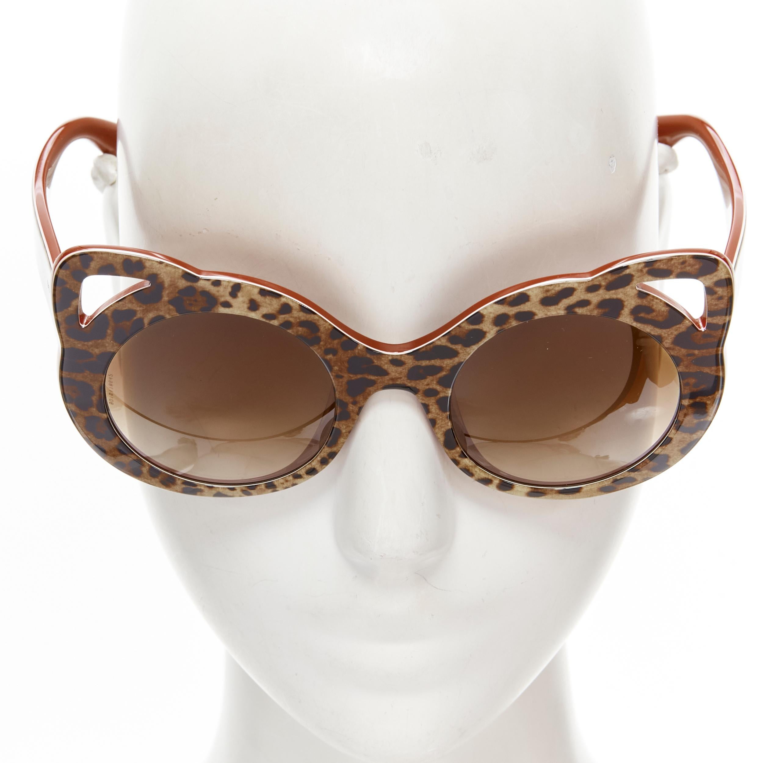 DOLCE GABBANA DG4325 Limited brown leopard print rounded Cat eye sunglasses In Excellent Condition In Hong Kong, NT