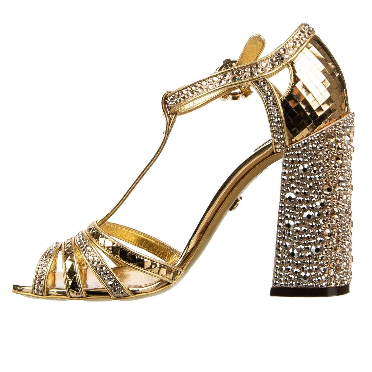 Dolce & Gabbana Disco High Heel Sandals Pumps KEIRA with Crystals Gold 40 10 In Excellent Condition For Sale In Erkrath, DE