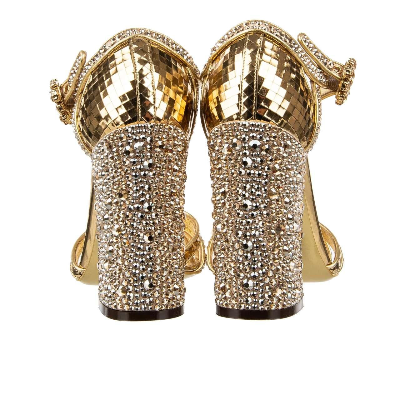 Dolce & Gabbana Disco High Heel Sandals Pumps KEIRA with Crystals Gold 40 10 For Sale 1