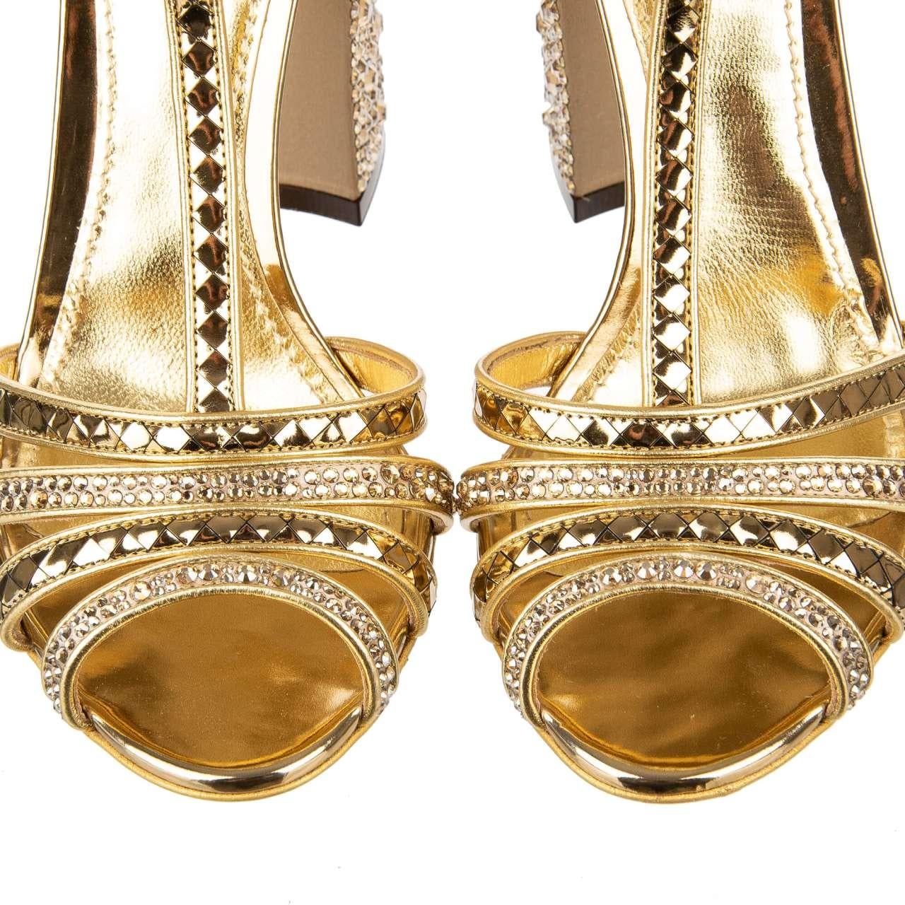 Dolce & Gabbana Disco High Heel Sandals Pumps KEIRA with Crystals Gold 40 10 For Sale 2