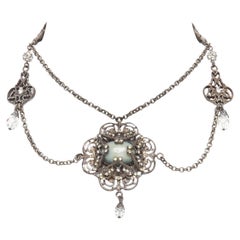 DOLCE GABBANA distressed baroque opal rhinestone crystal chandelier necklace