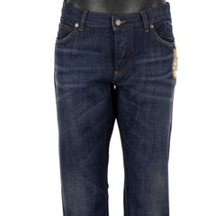 Dolce & Gabbana Distressed Jeans with Crystal Pearl Watch Patch Blue 52