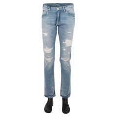 Dolce & Gabbana - Distressed Jeans with Logo Plate Light Blue 48