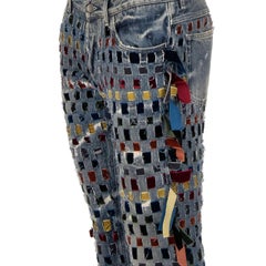 Dolce & Gabbana Distressed Jeans with Velvet Ribbon Net Structure 48 32 33 M