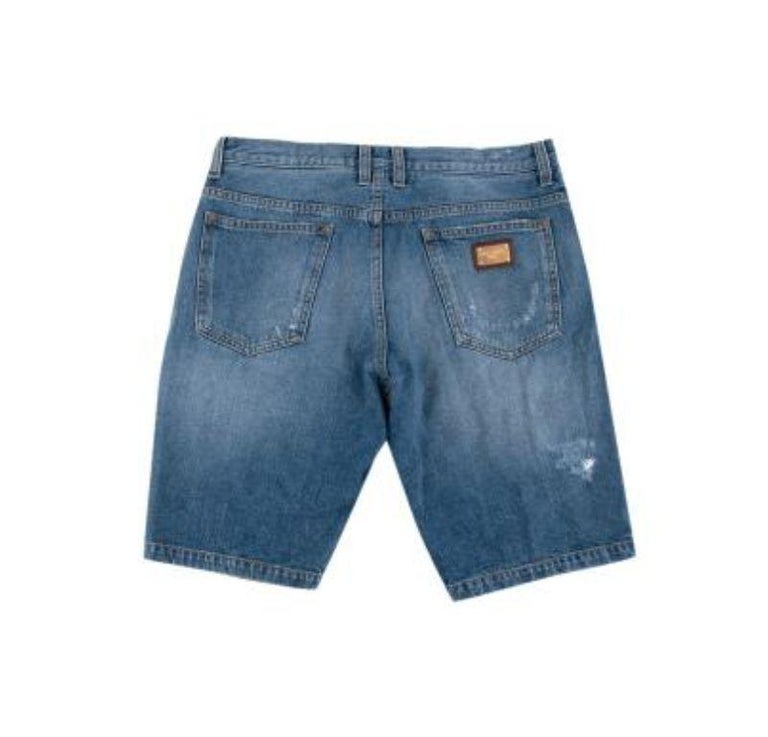 Dolce & Gabbana Blue Denim Mid Waist Crystal Capri Shorts