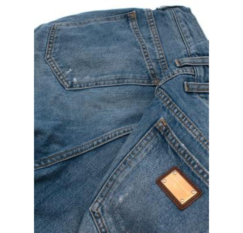 Dolce & Gabbana Distressed Mid Blue Denim Shorts In Good Condition For Sale In London, GB