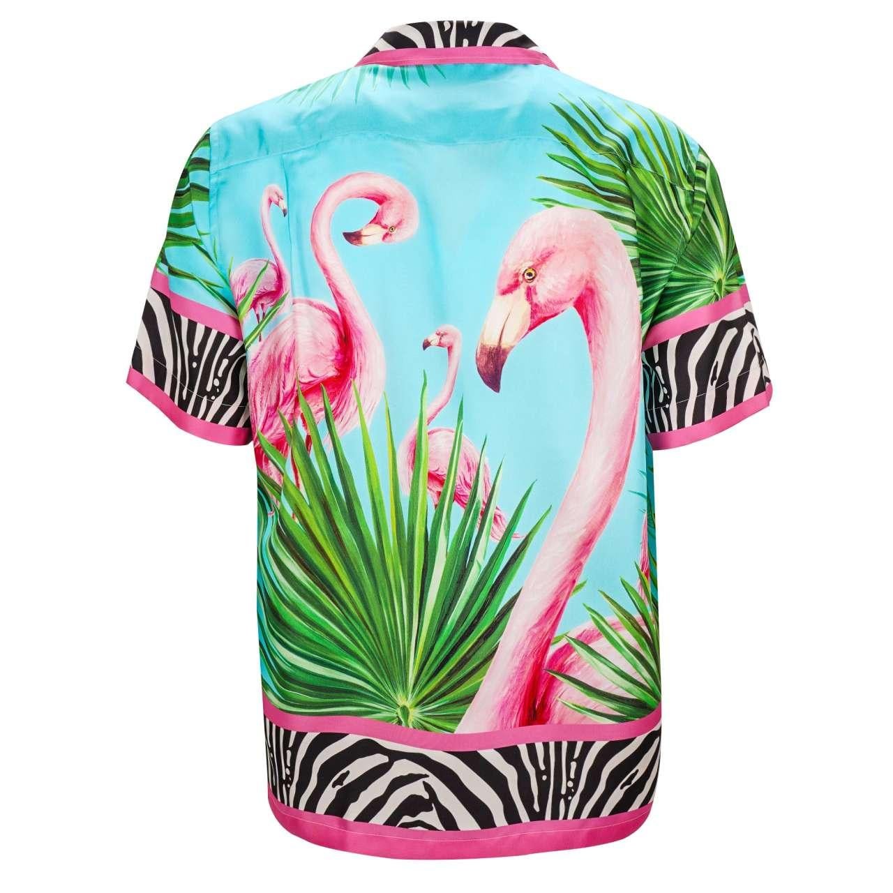 Dolce & Gabbana - DJ Khaled Silk Flamingo Zebra Shirt with Sunglasses and CD 37 In Excellent Condition For Sale In Erkrath, DE