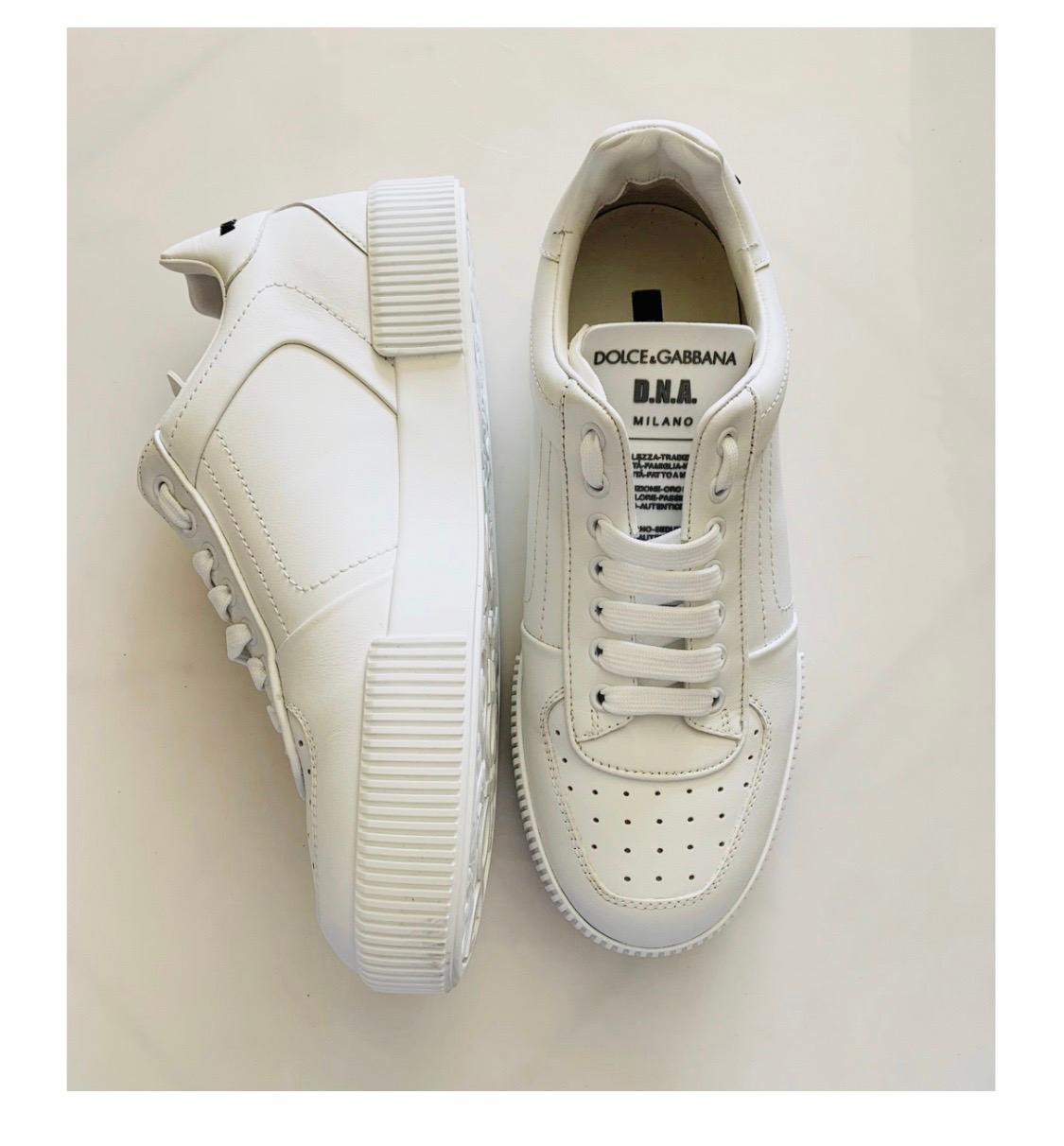Dolce & Gabbana DNA Herren Turnschuhe aus weißem Leder und Kalbsleder 1