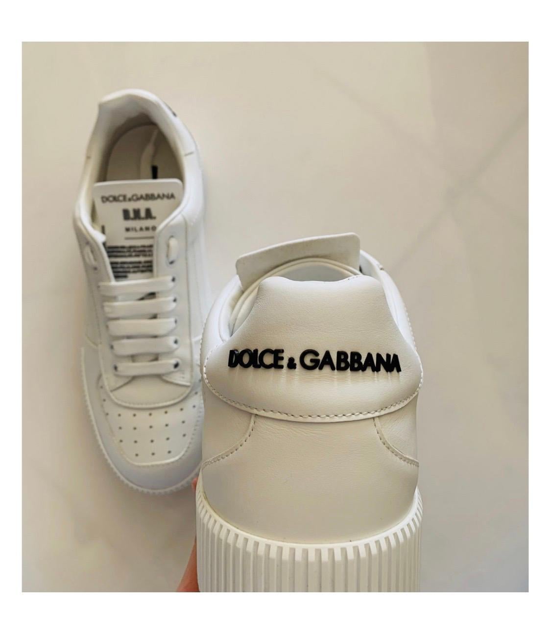 White Dolce & Gabbana DNA men white leather calfskin trainers sneakers 