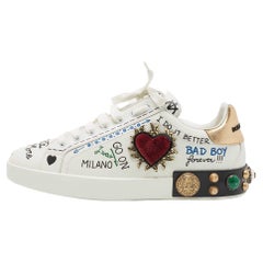 Dolce & Gabbana Dolce & Gabbana White Leather Pearl And Stud Embellished Lace Up