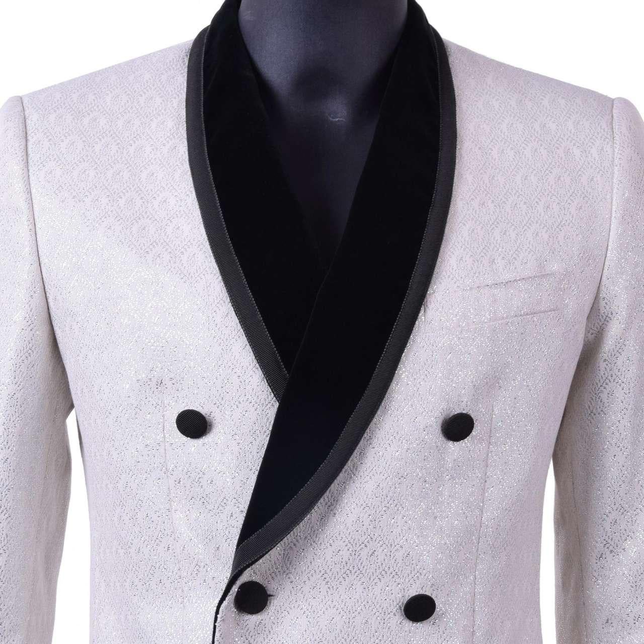 Men's Dolce & Gabbana - Double-Breasted Brocade Blazer White 44 For Sale
