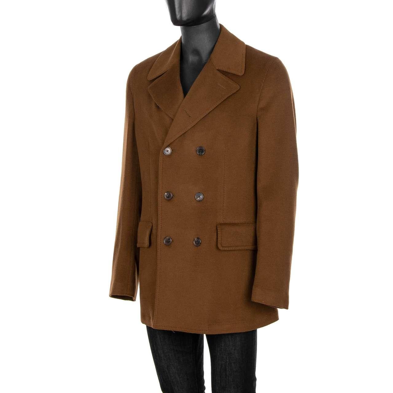 Men's Dolce & Gabbana - Double-Breasted Cashmere Coat Camel Brown 58 For Sale