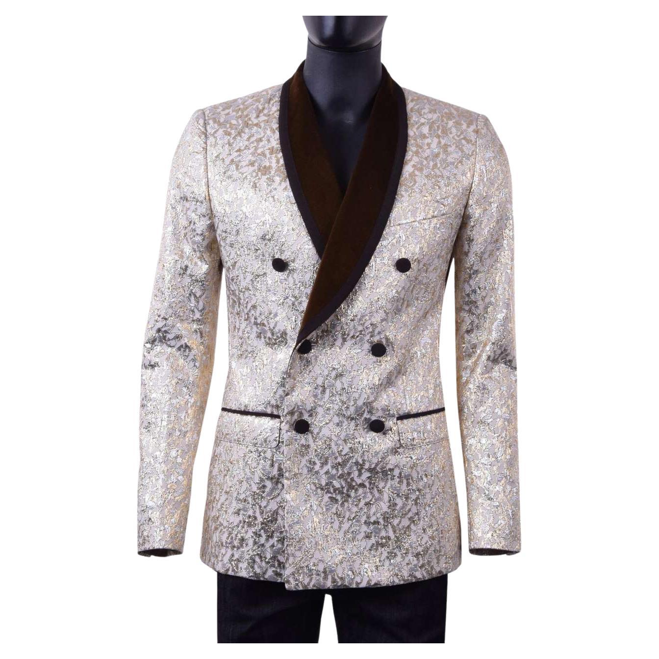 Dolce & Gabbana - Double-Breasted Jacquard Blazer Beige 48 For Sale