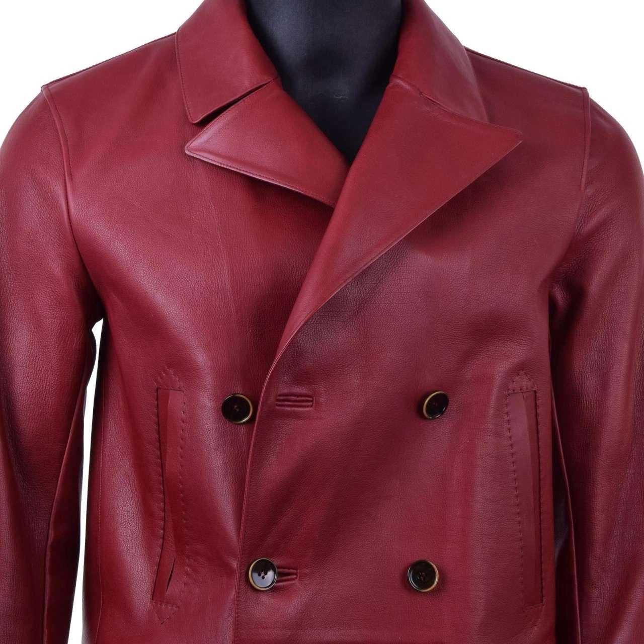 Dolce & Gabbana - Double-Breasted Leather Coat Red In Excellent Condition For Sale In Erkrath, DE