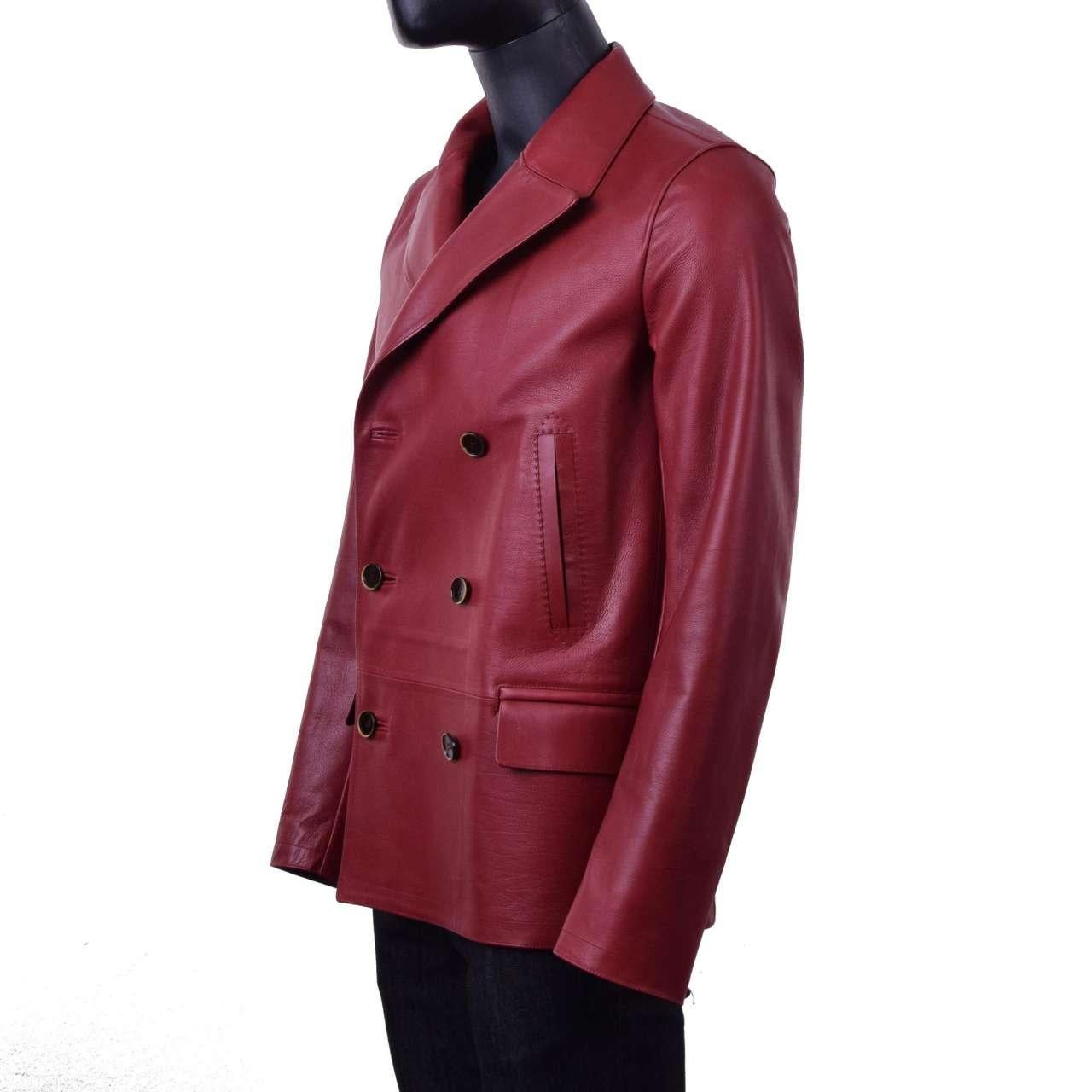Men's Dolce & Gabbana - Double-Breasted Leather Coat Red For Sale