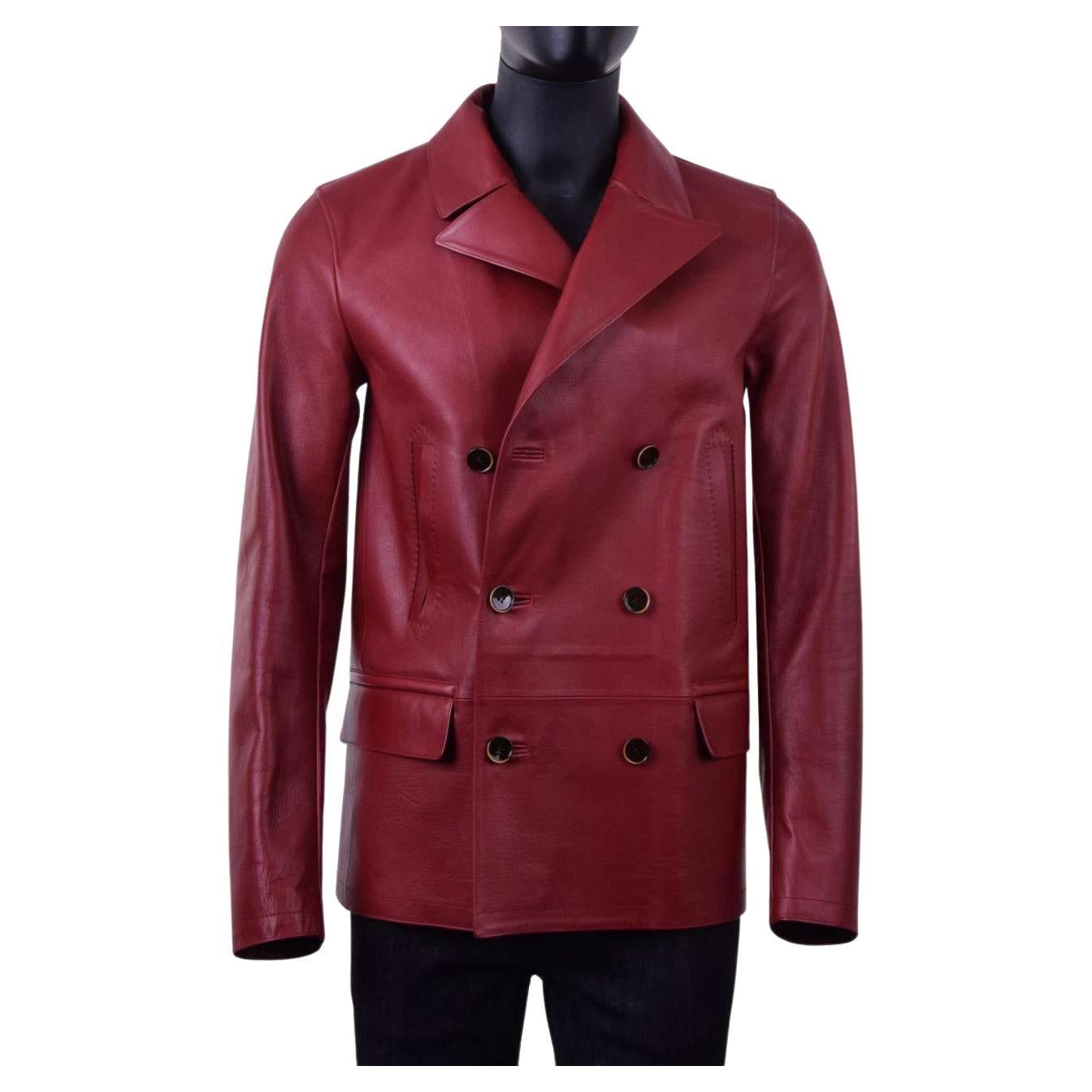 Dolce & Gabbana - Double-Breasted Leather Coat Red For Sale