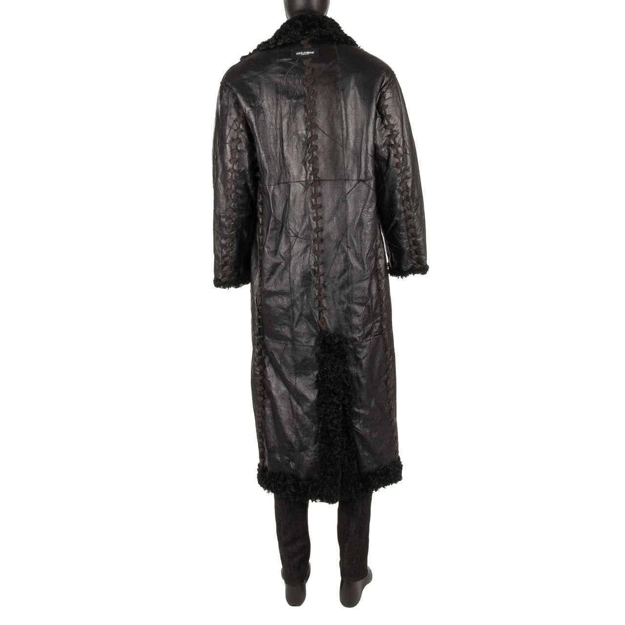 Dolce & Gabbana Double-Breasted Oversize Lamb Fur Leather Coat Black 46 For Sale 1