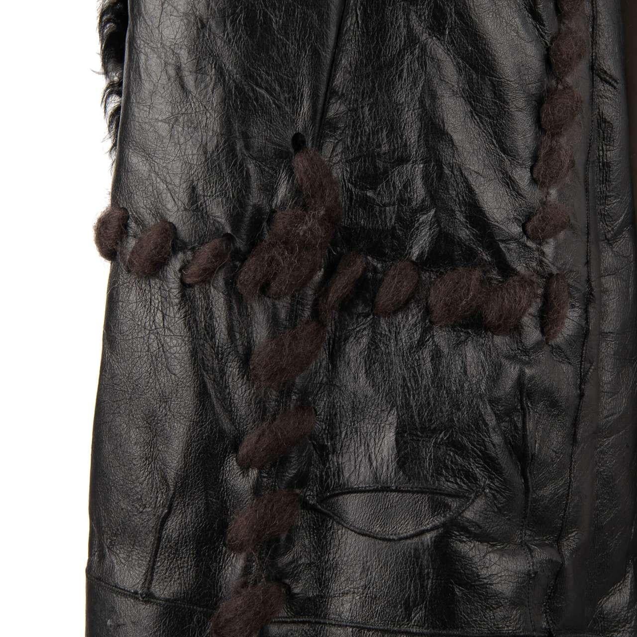 Dolce & Gabbana Double-Breasted Oversize Lamb Fur Leather Coat Black 46 For Sale 5