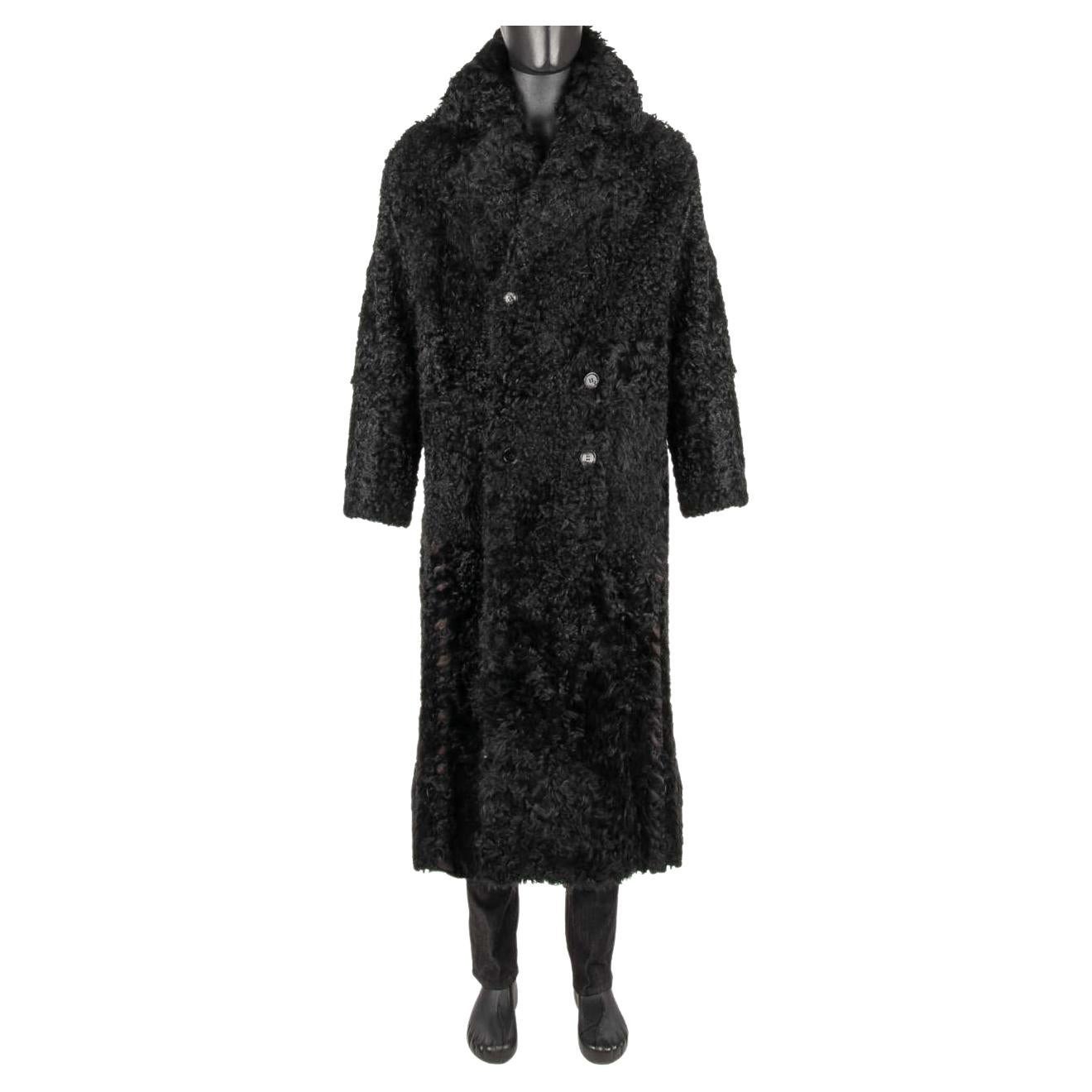 Dolce & Gabbana Double-Breasted Oversize Lamb Fur Leather Coat Black 46 For Sale