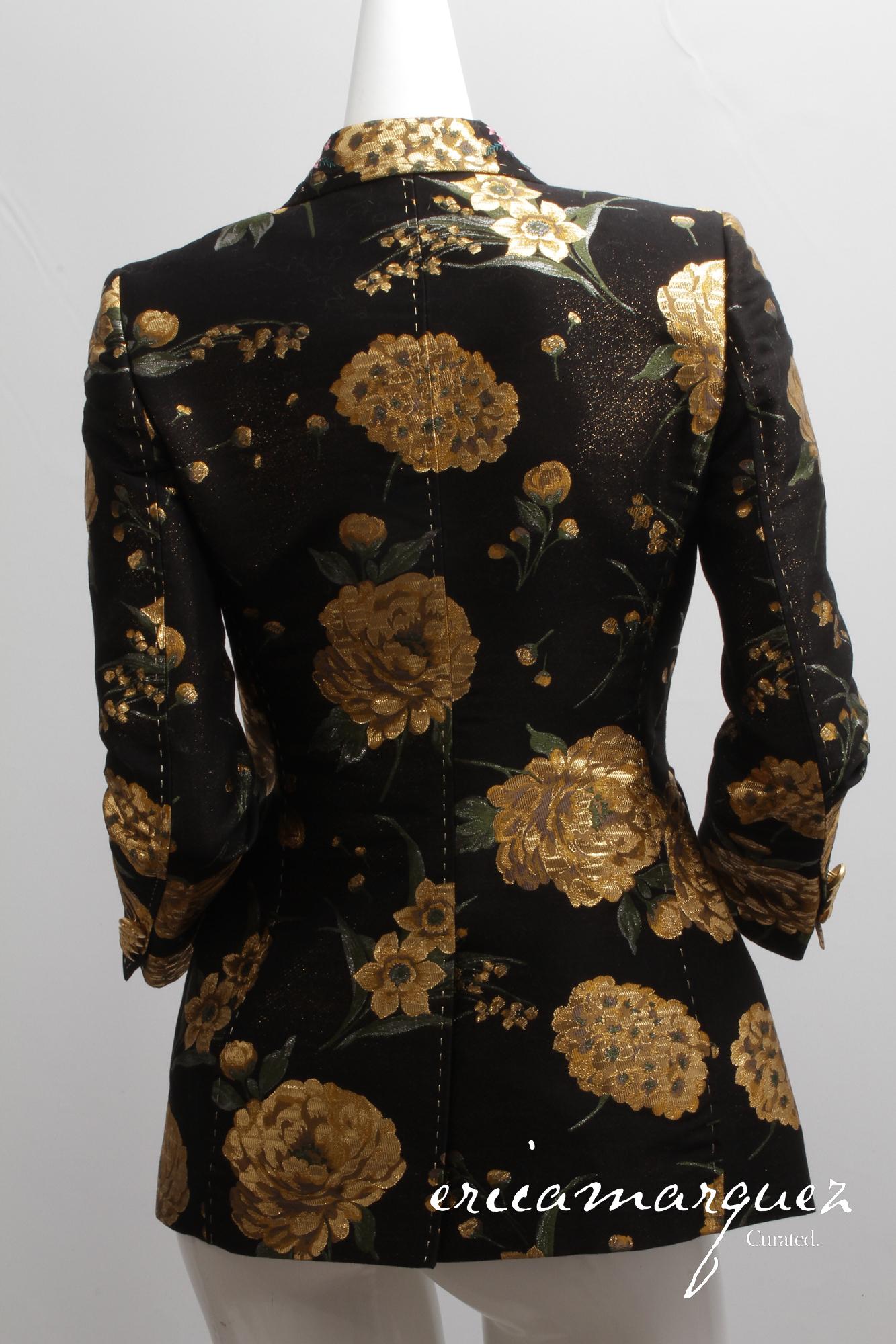 DOLCE & Gabbana, Veste en jacquard lamé métallique à fleurs Turlington à double boutonnage en vente 9