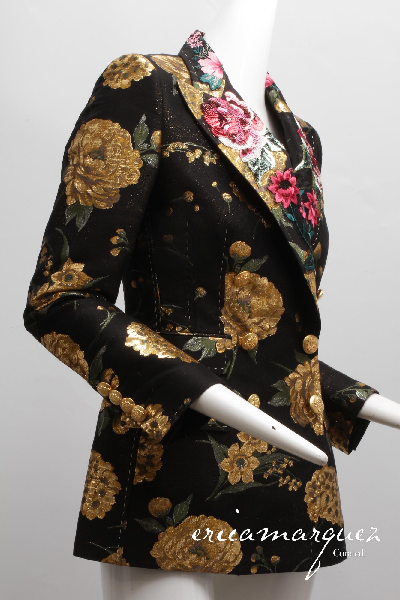 DOLCE & Gabbana, Veste en jacquard lamé métallique à fleurs Turlington à double boutonnage en vente 10
