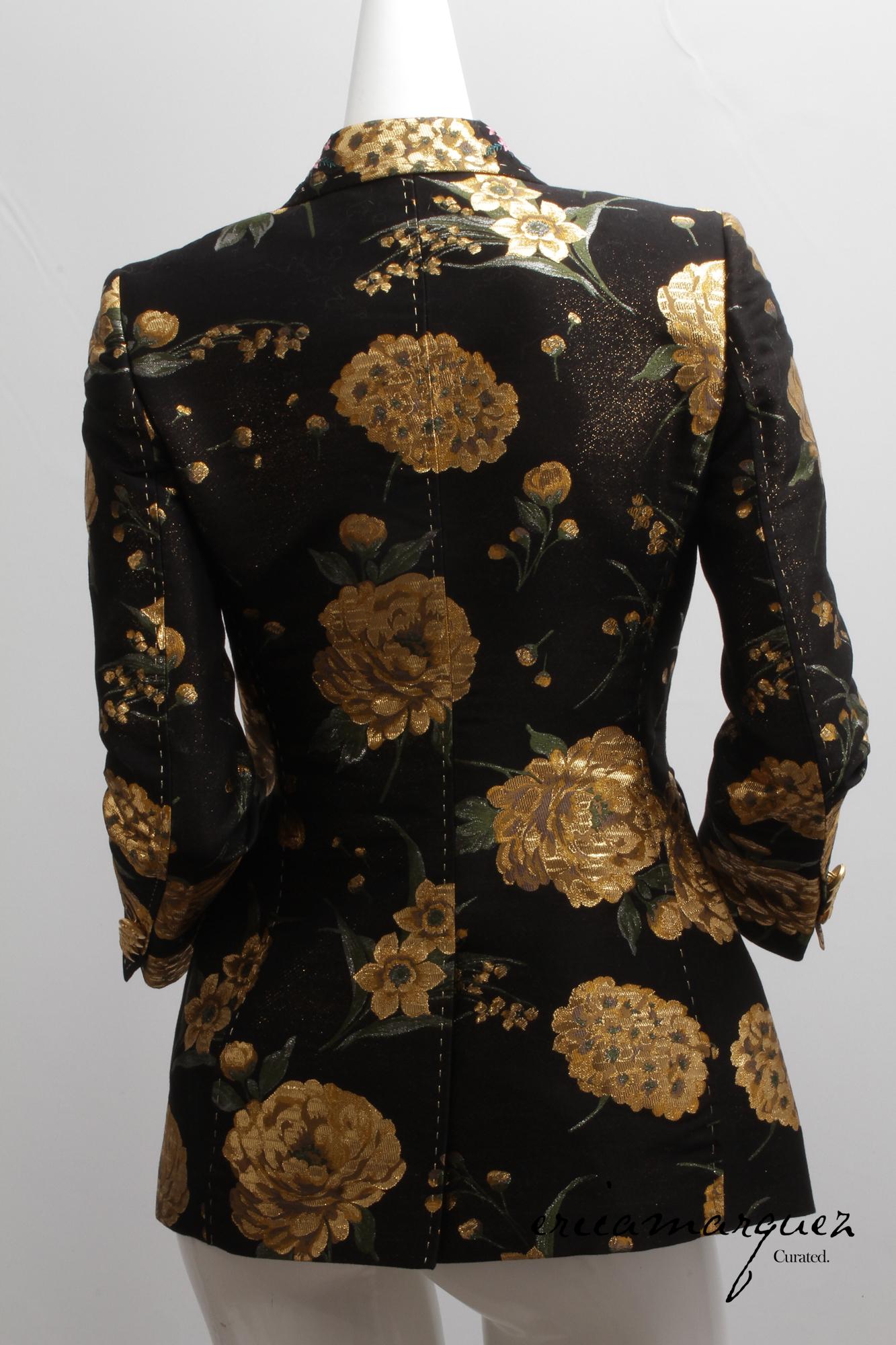 Noir DOLCE & Gabbana, Veste en jacquard lamé métallique à fleurs Turlington à double boutonnage en vente