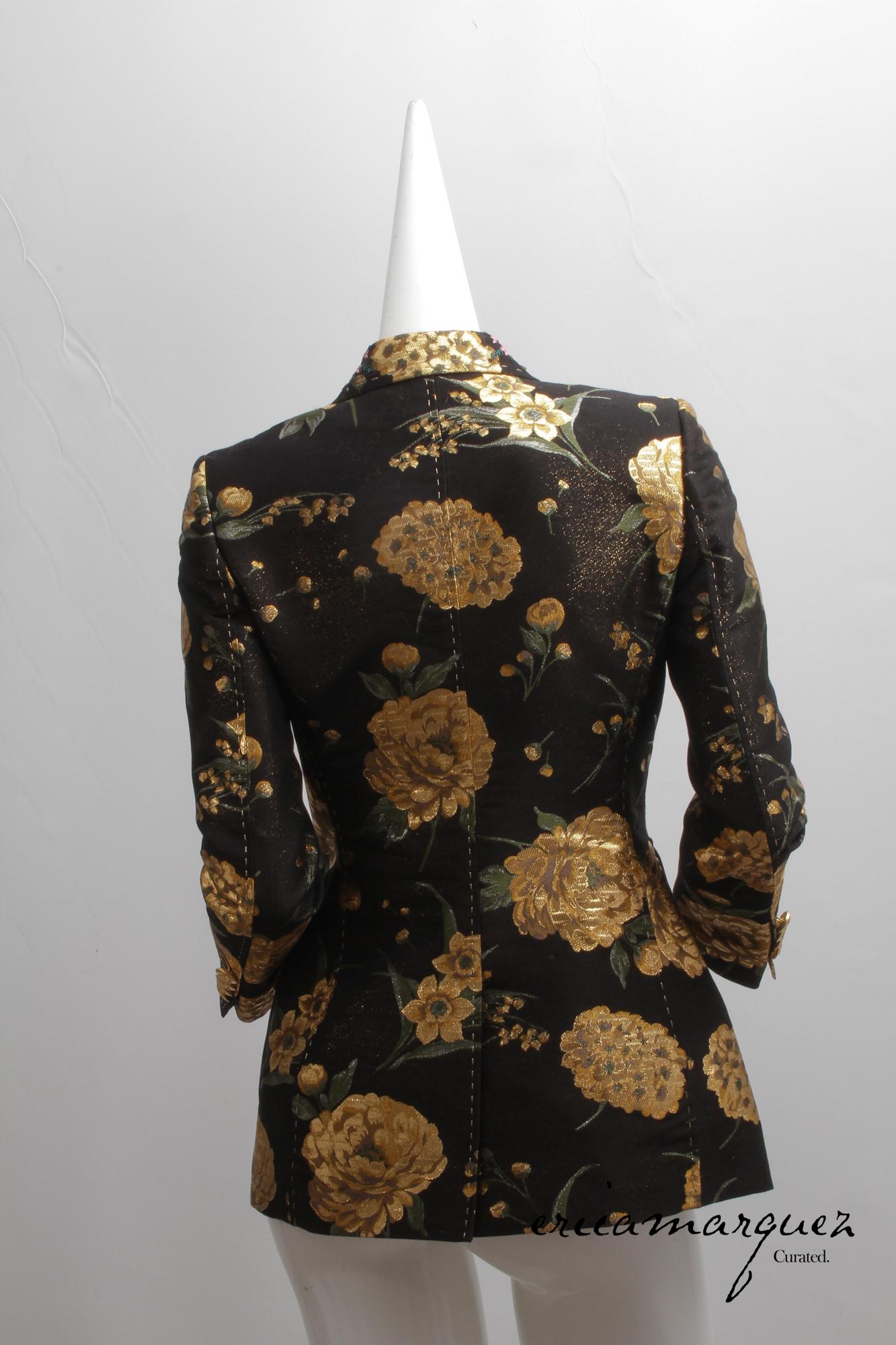 DOLCE & Gabbana, Veste en jacquard lamé métallique à fleurs Turlington à double boutonnage en vente 1