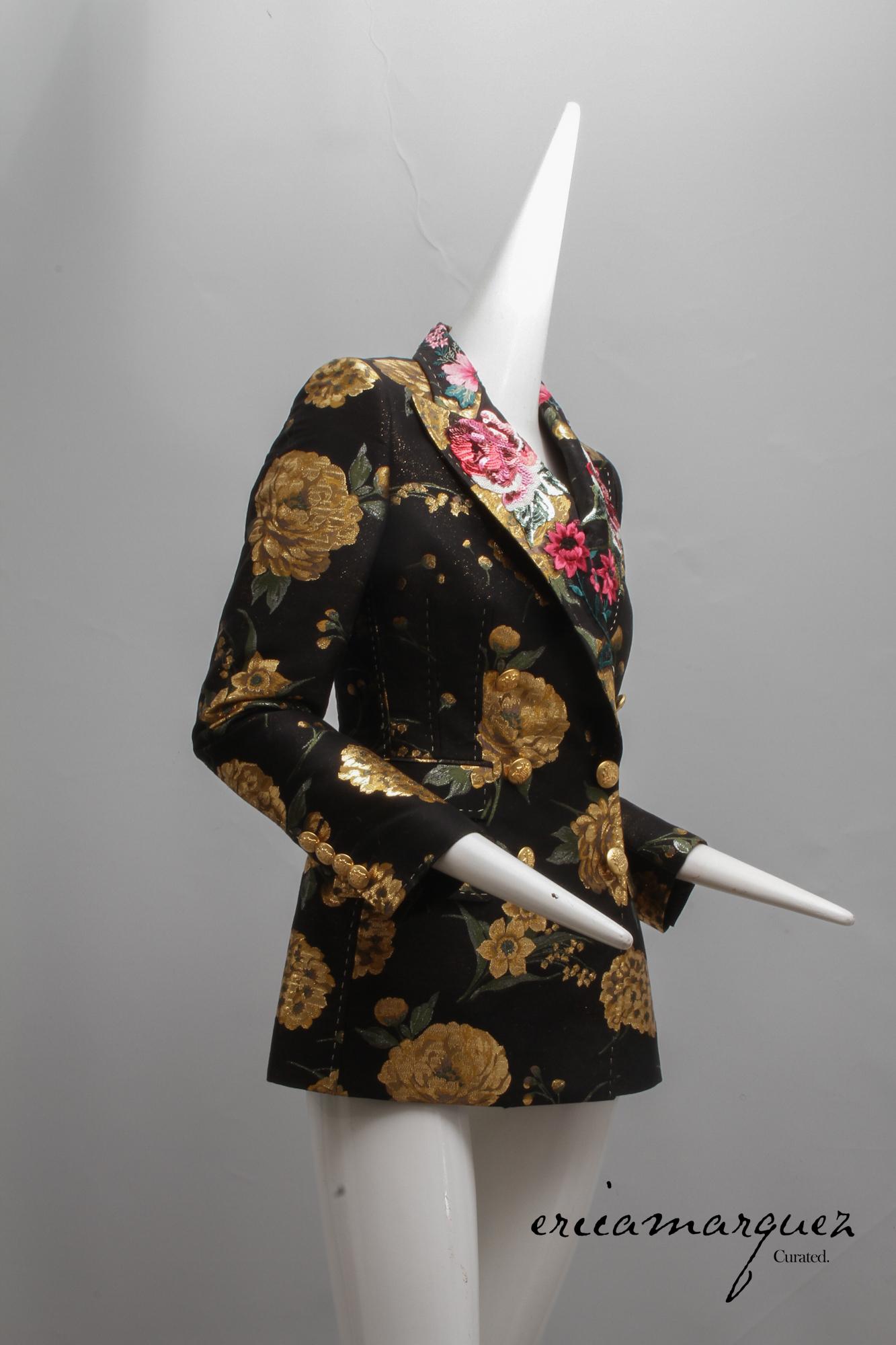 DOLCE & Gabbana, Veste en jacquard lamé métallique à fleurs Turlington à double boutonnage en vente 2