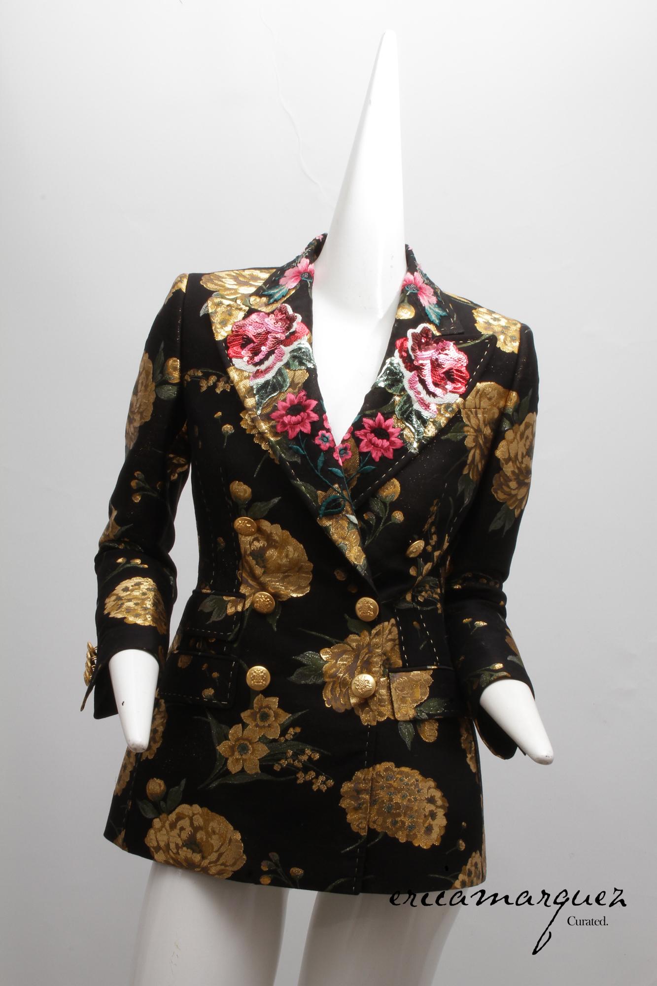 DOLCE & Gabbana, Veste en jacquard lamé métallique à fleurs Turlington à double boutonnage en vente 3