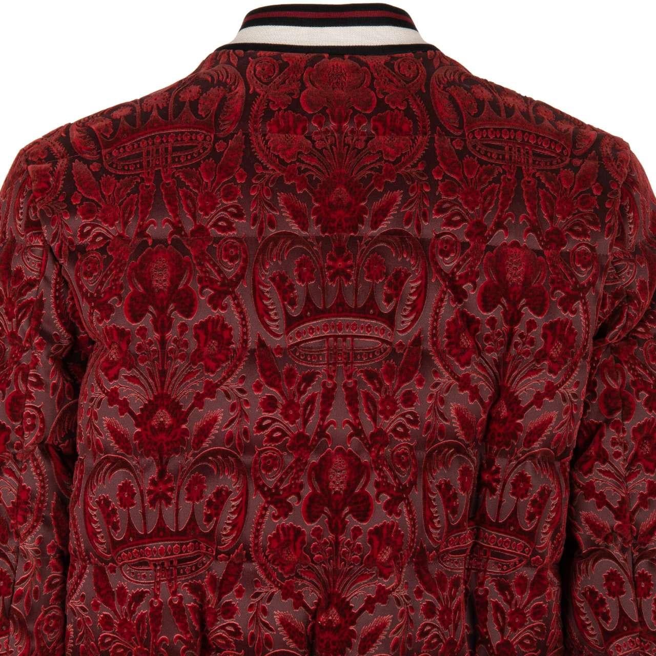 Dolce & Gabbana Down Bomber Jacket with Baroque Brocade Crowns Red 44 For Sale 2