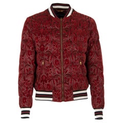 Dolce & Gabbana Down Bomber Jacket with Baroque Brocade Crowns Red 44