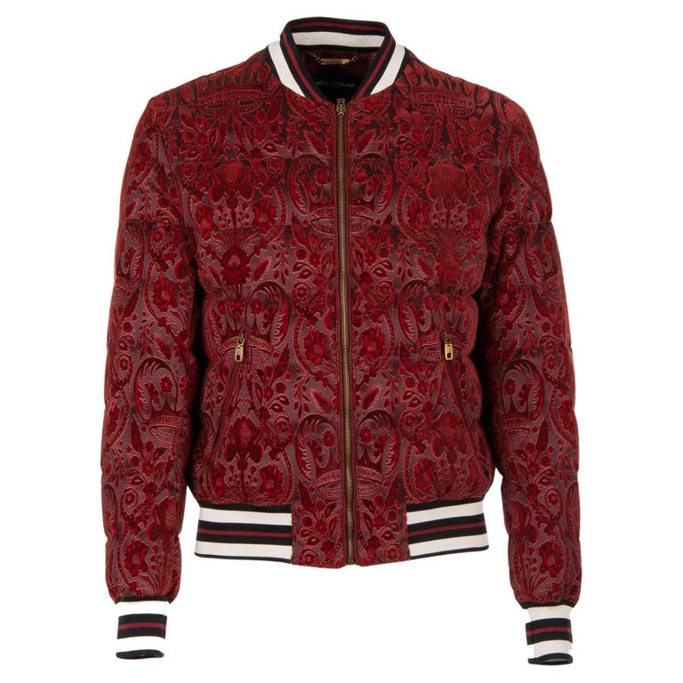 Dolce and Gabbana Down Bomber Jacket with Baroque Brocade Crowns Red 46 ...