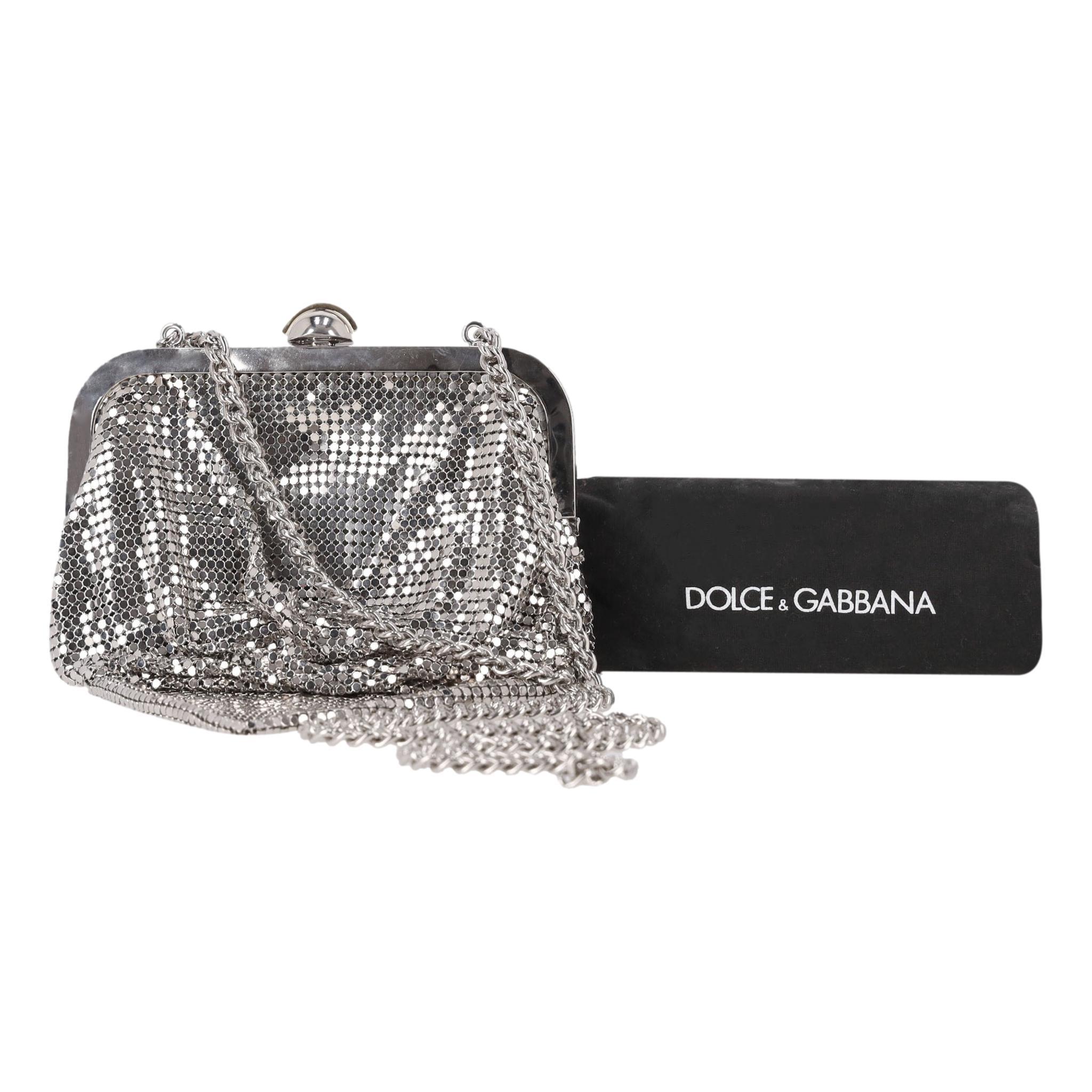 Gray Dolce & Gabbana Drape Detail Metal Mesh Evening Bag