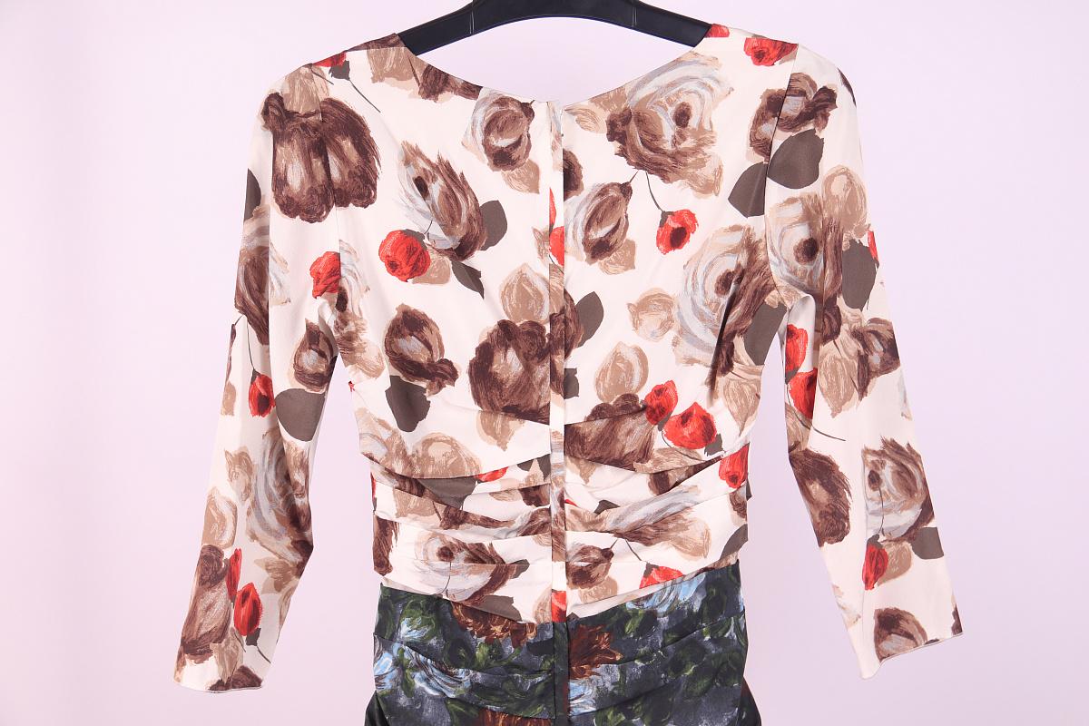 Beige Dolce & Gabbana Drape silk Dress Floral Pattern For Sale