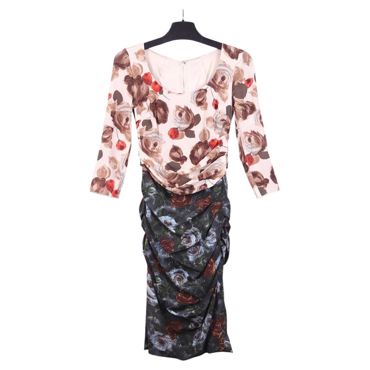 Dolce & Gabbana Drape silk Dress Floral Pattern For Sale