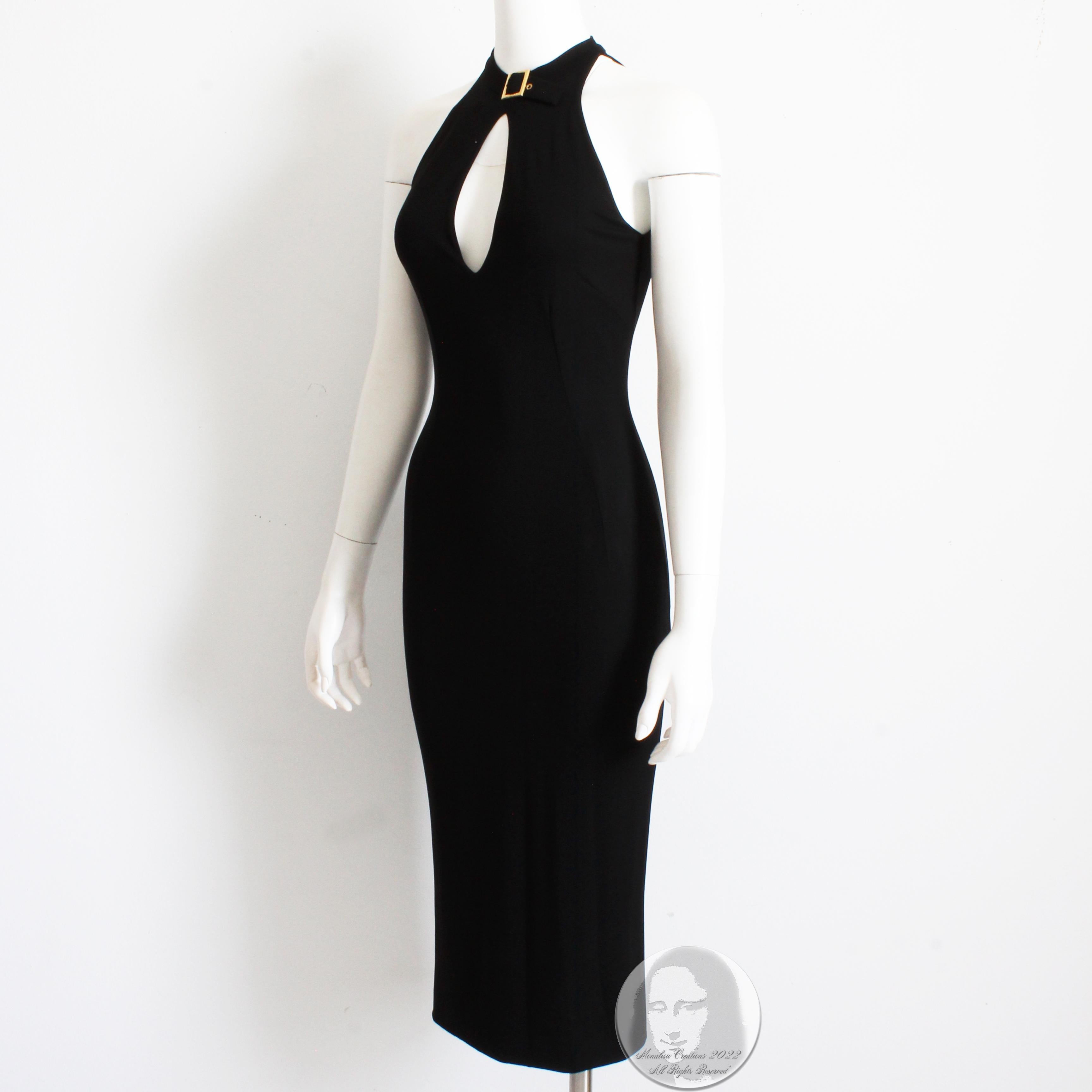 Dolce & Gabbana Dress Black Jersey Buckle Collar Keyhole Chest Wiggle Bodycon  In Good Condition In Port Saint Lucie, FL