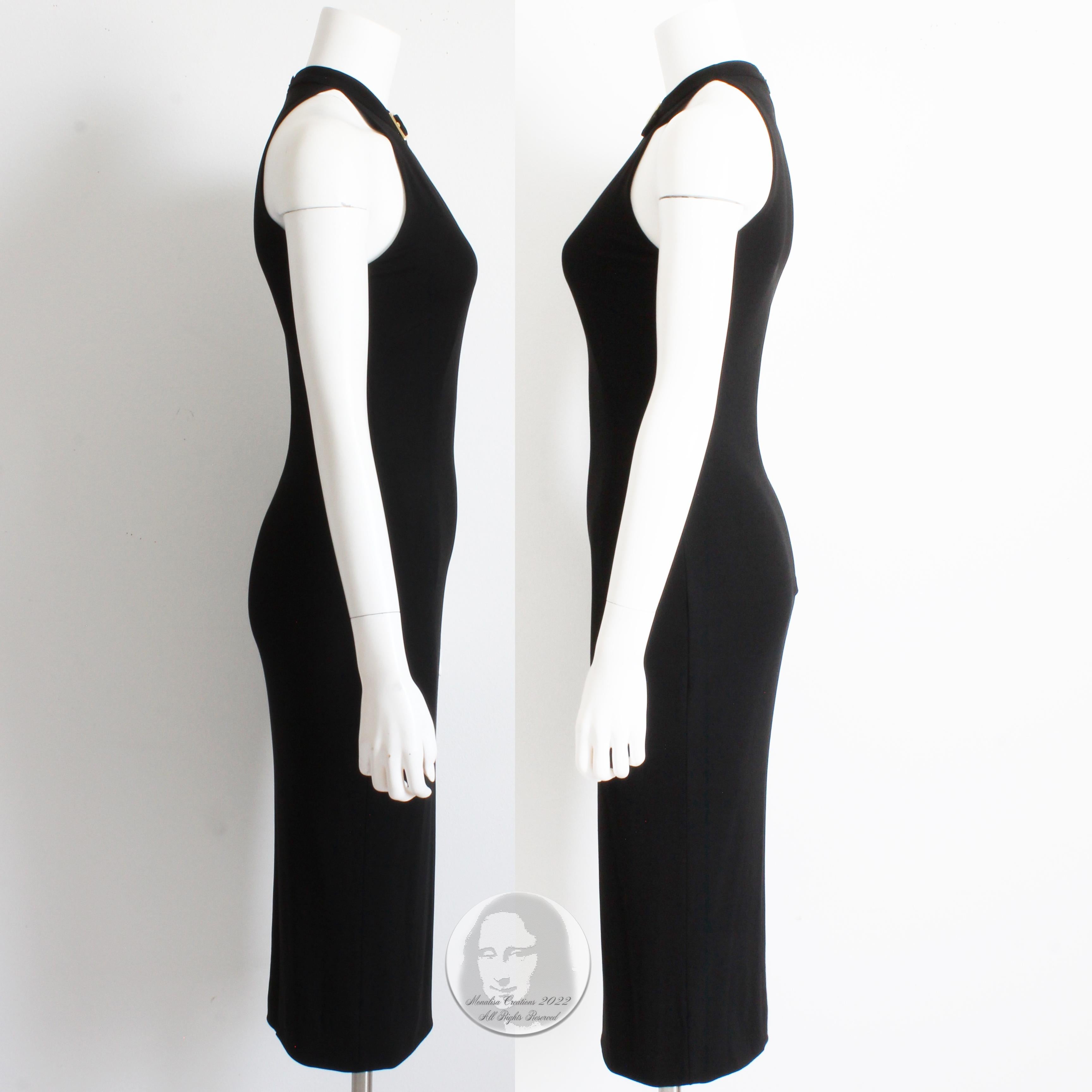 Women's Dolce & Gabbana Dress Black Jersey Buckle Collar Keyhole Chest Wiggle Bodycon 